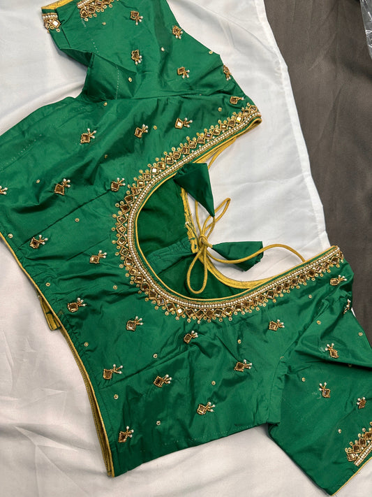 Green Maggam Aari Work Blouse