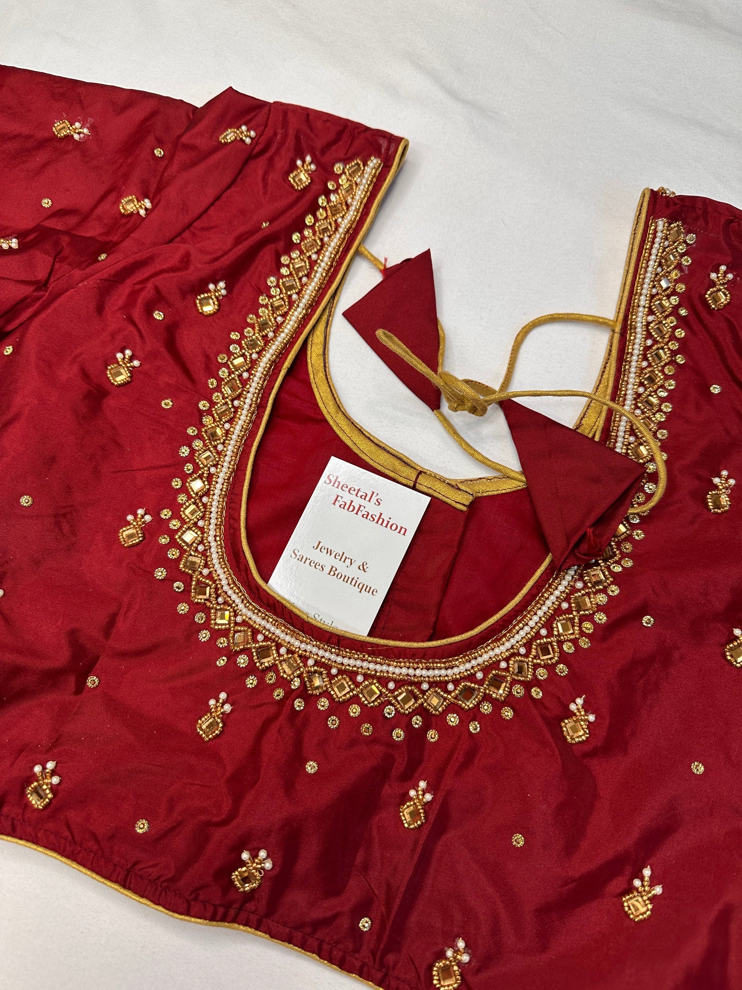 Maroon Red Maggam Aari Work Blouse