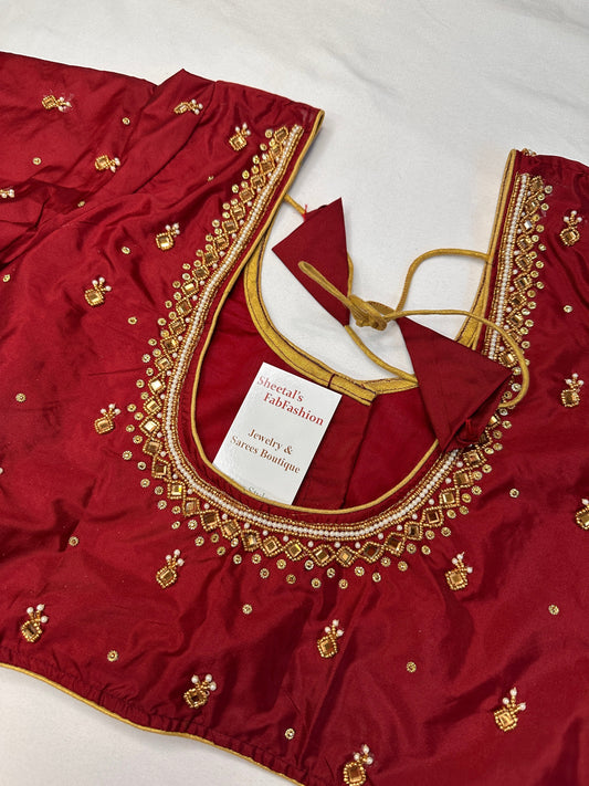 Maroon Red Maggam Aari Work Blouse
