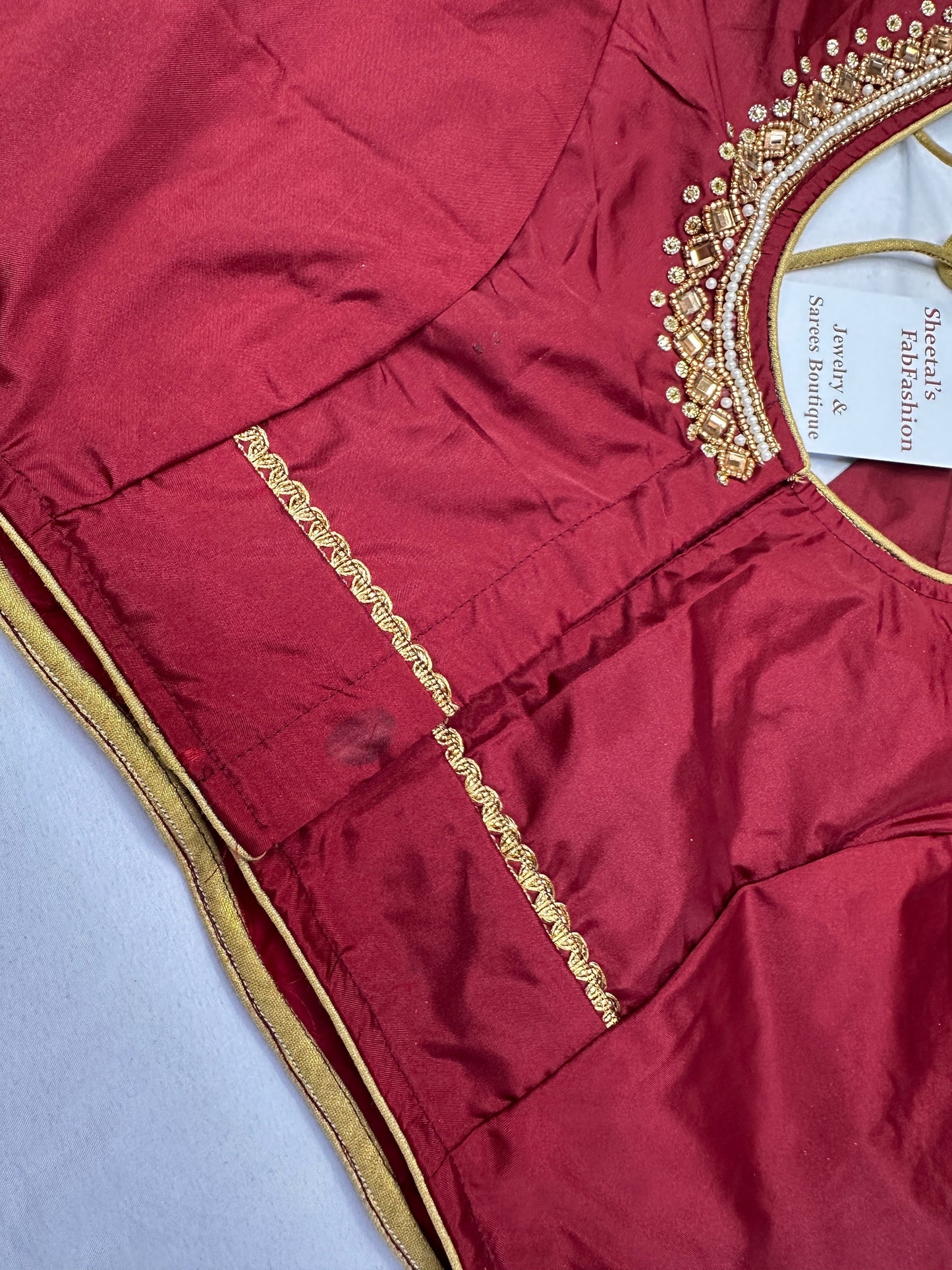 Maroon Red Maggam Aari Work Blouse