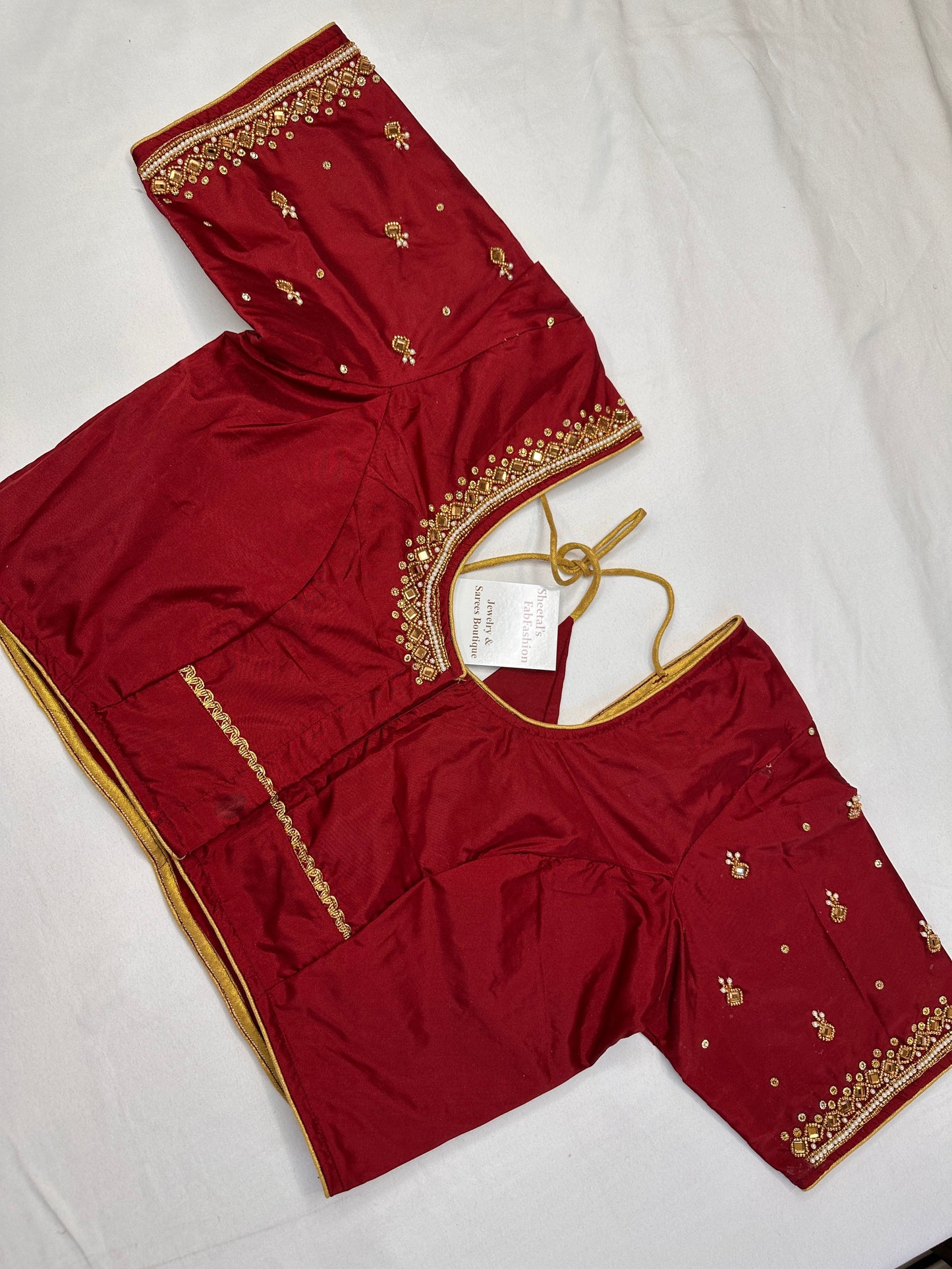 Maroon Red Maggam Aari Work Blouse