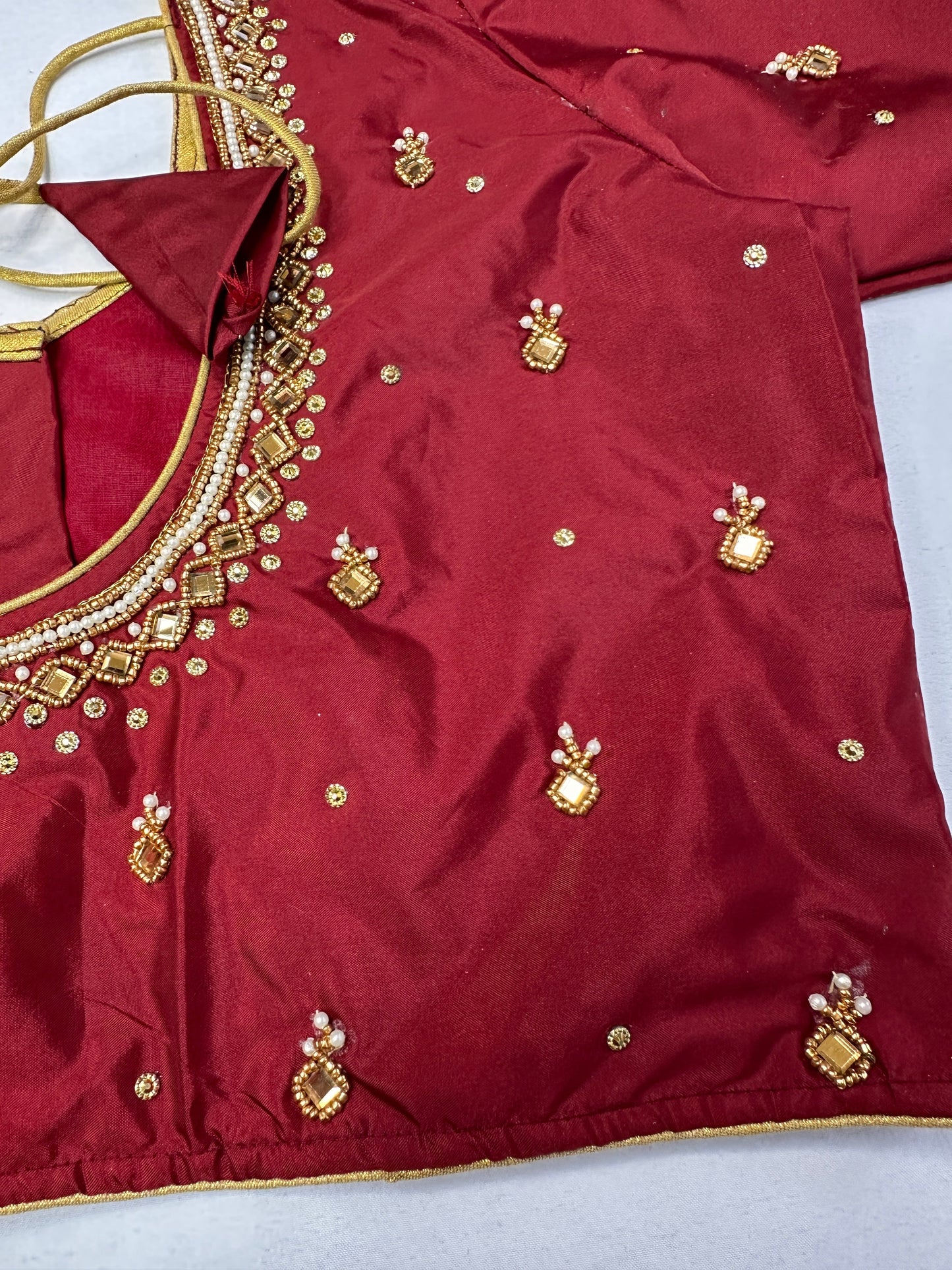 Maroon Red Maggam Aari Work Blouse