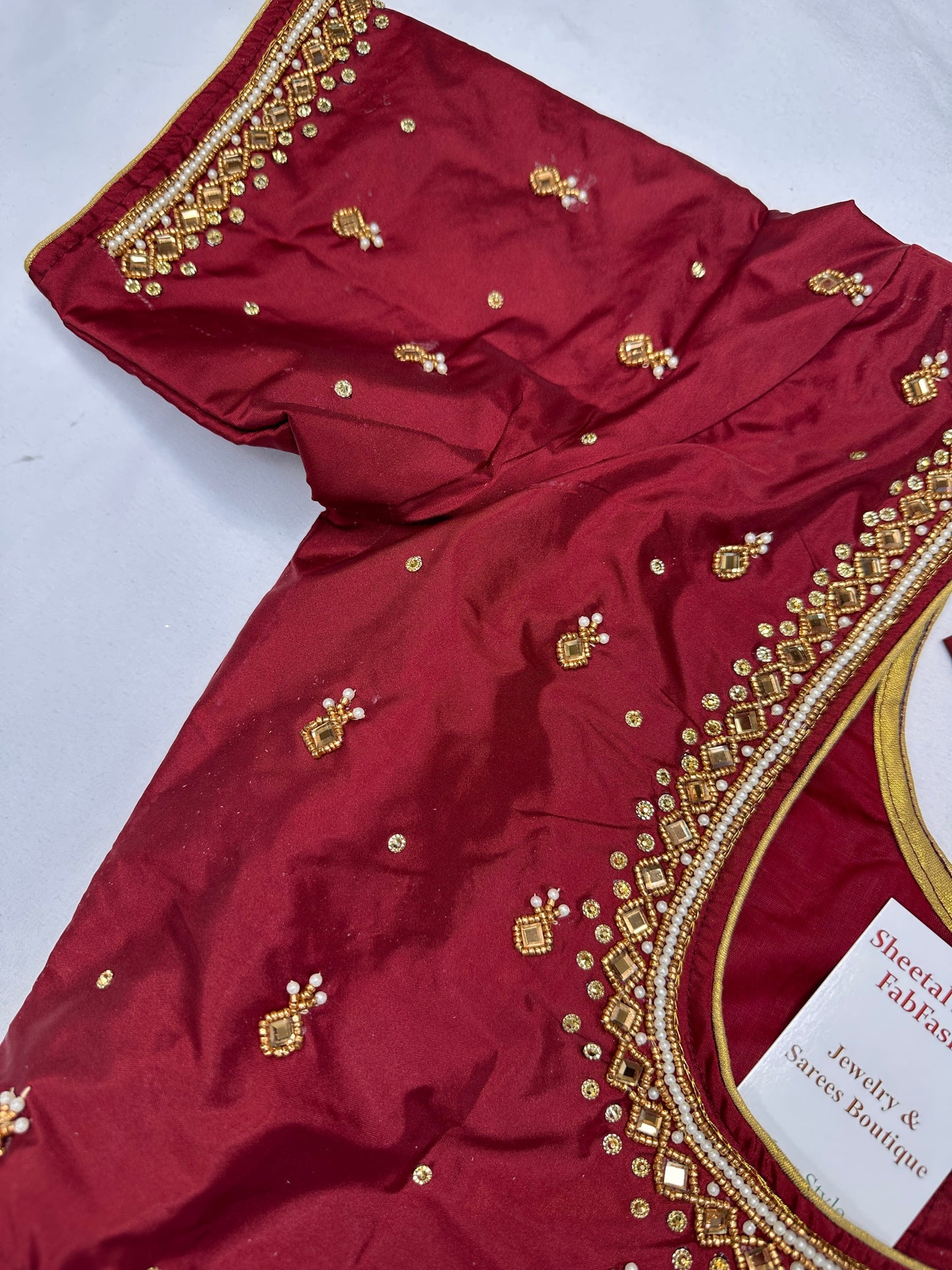 Maroon Red Maggam Aari Work Blouse