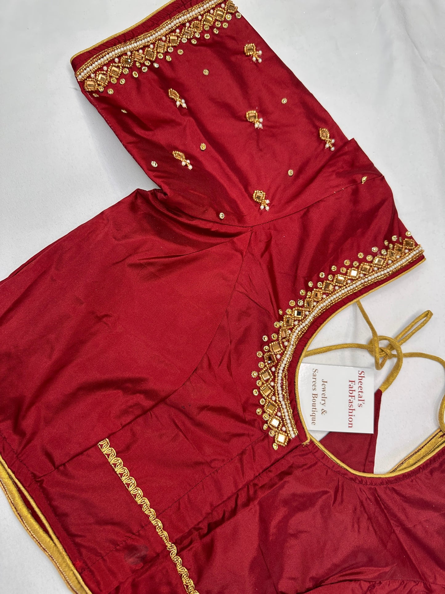 Maroon Red Maggam Aari Work Blouse