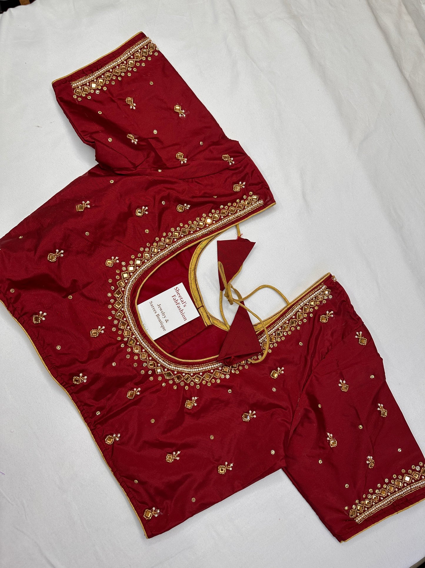 Maroon Red Maggam Aari Work Blouse
