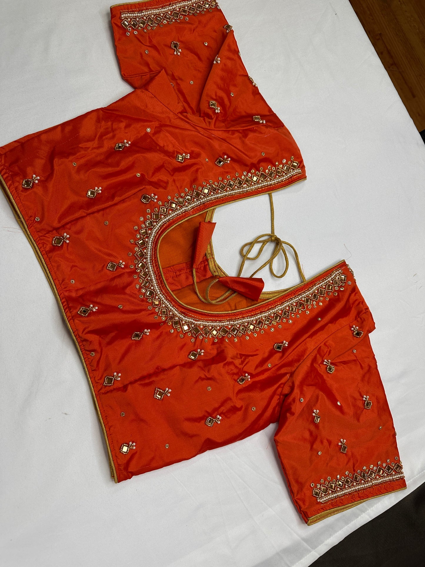 Orange Maggam Aari Work Blouse
