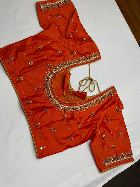 Orange Maggam Aari Work Blouse
