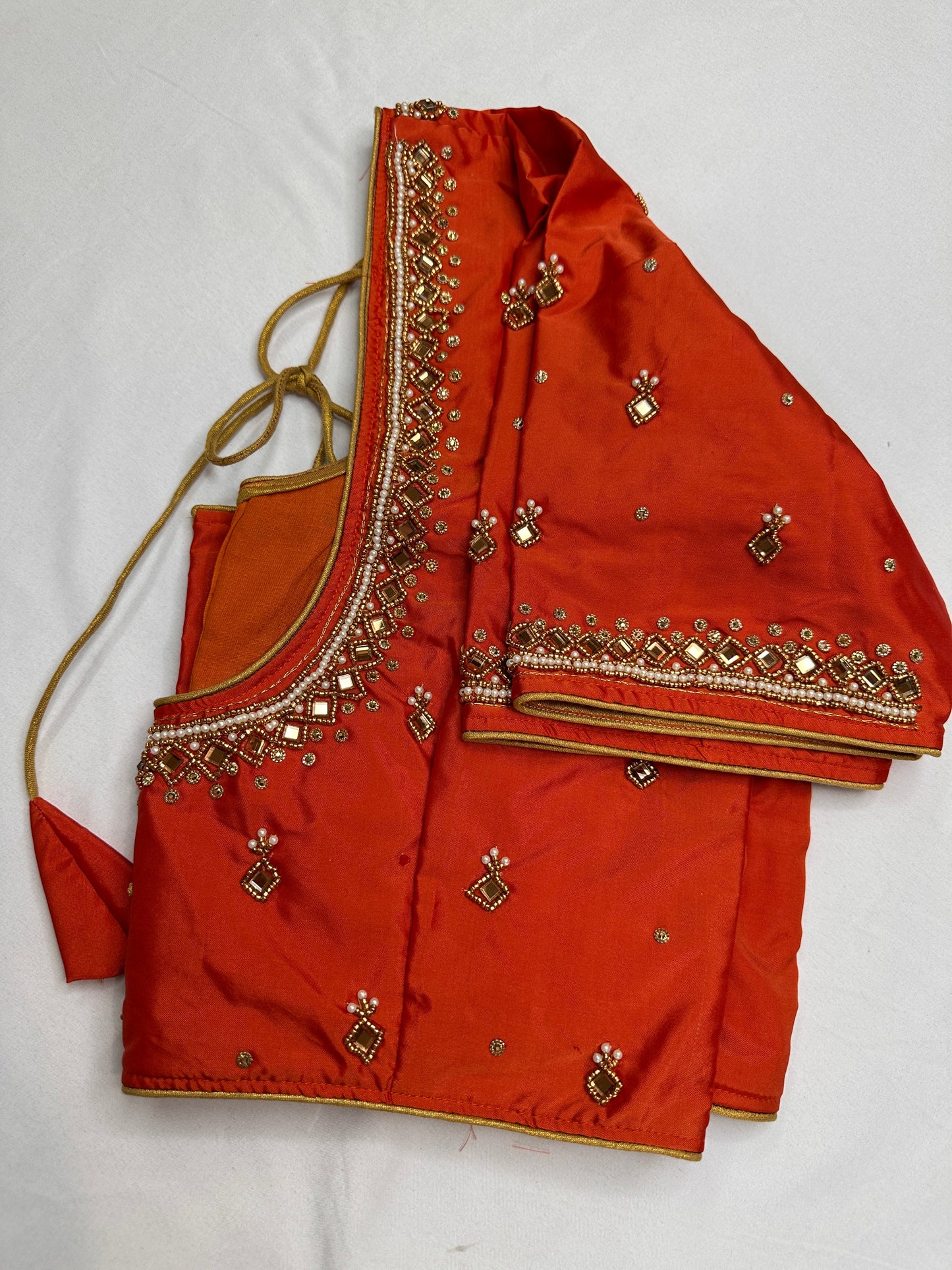 Orange Maggam Aari Work Blouse