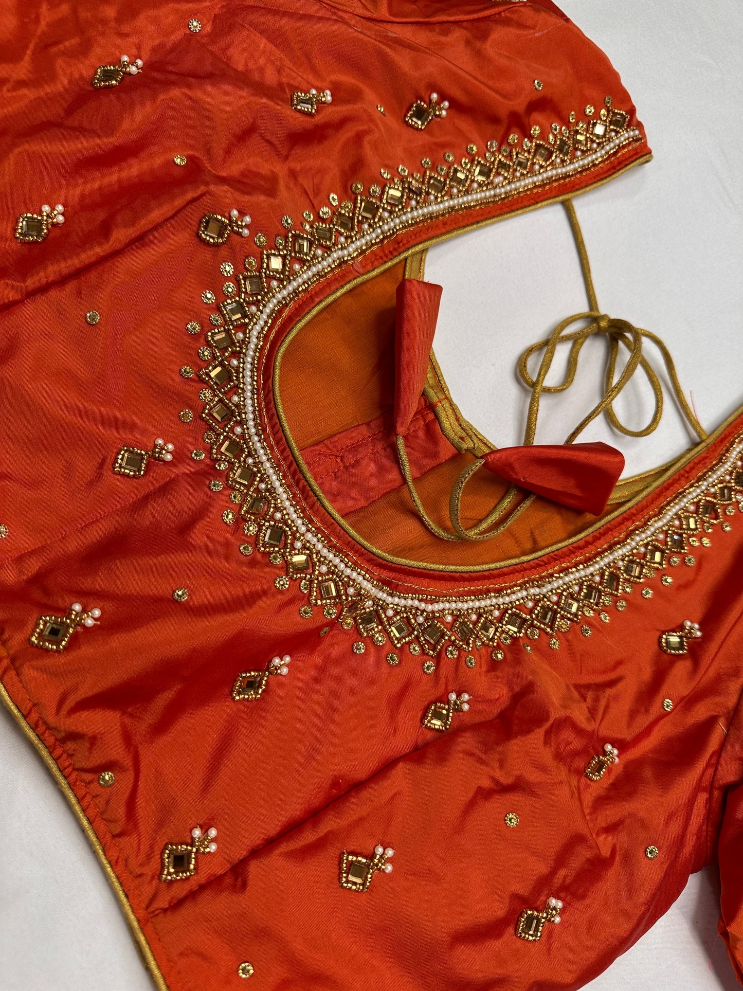 Orange Maggam Aari Work Blouse