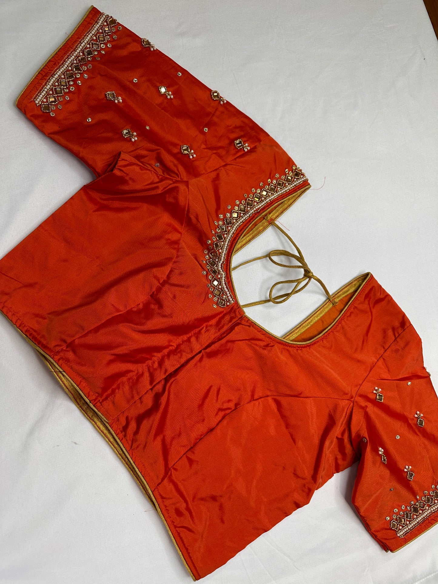 Orange Maggam Aari Work Blouse