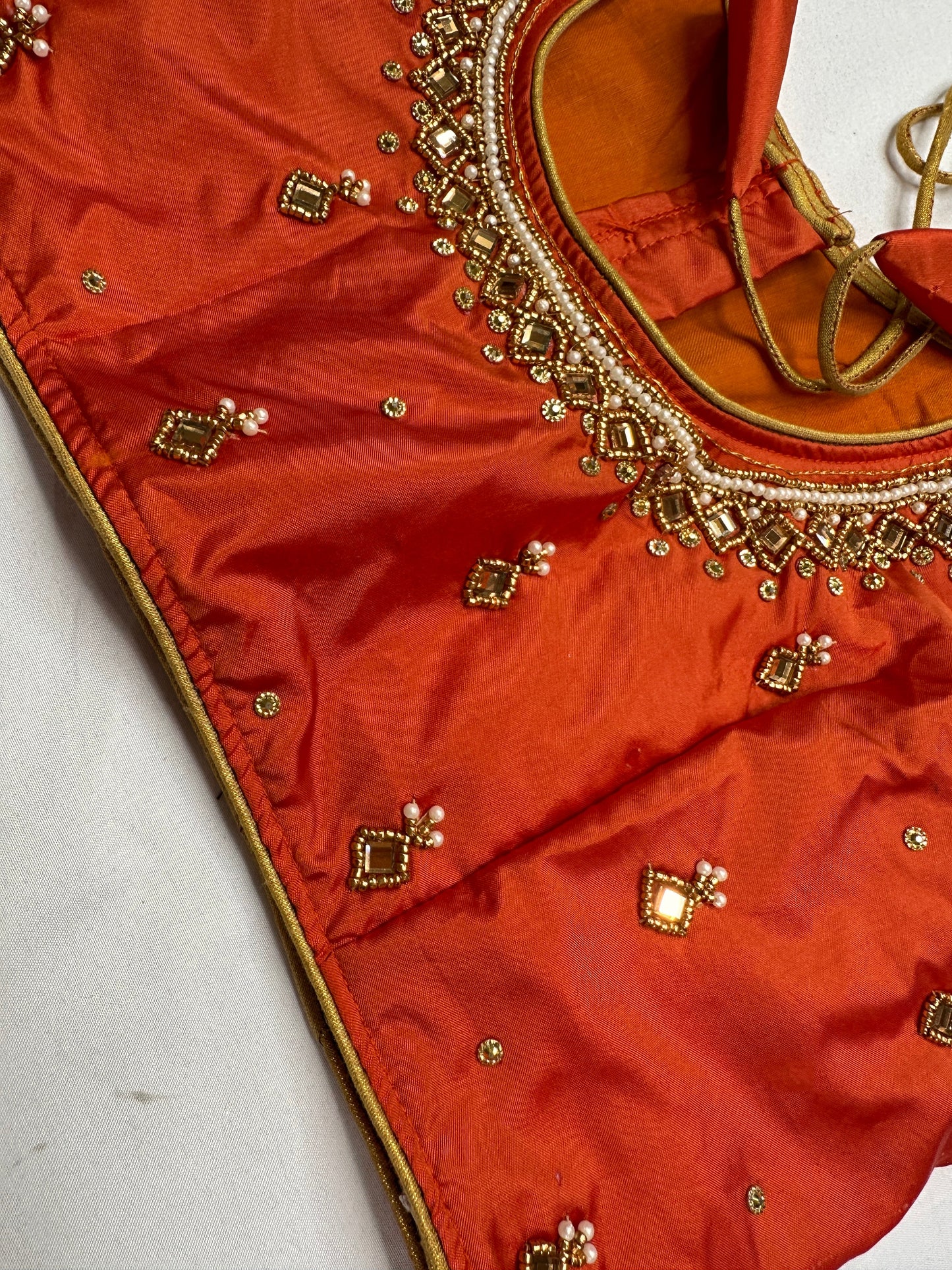 Orange Maggam Aari Work Blouse