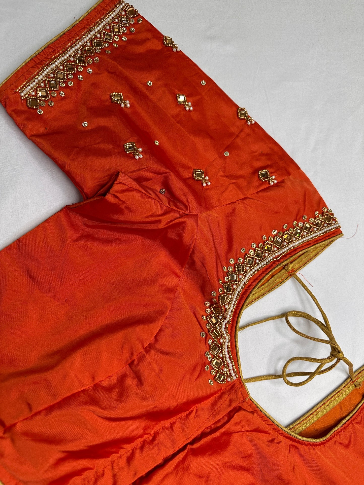 Orange Maggam Aari Work Blouse