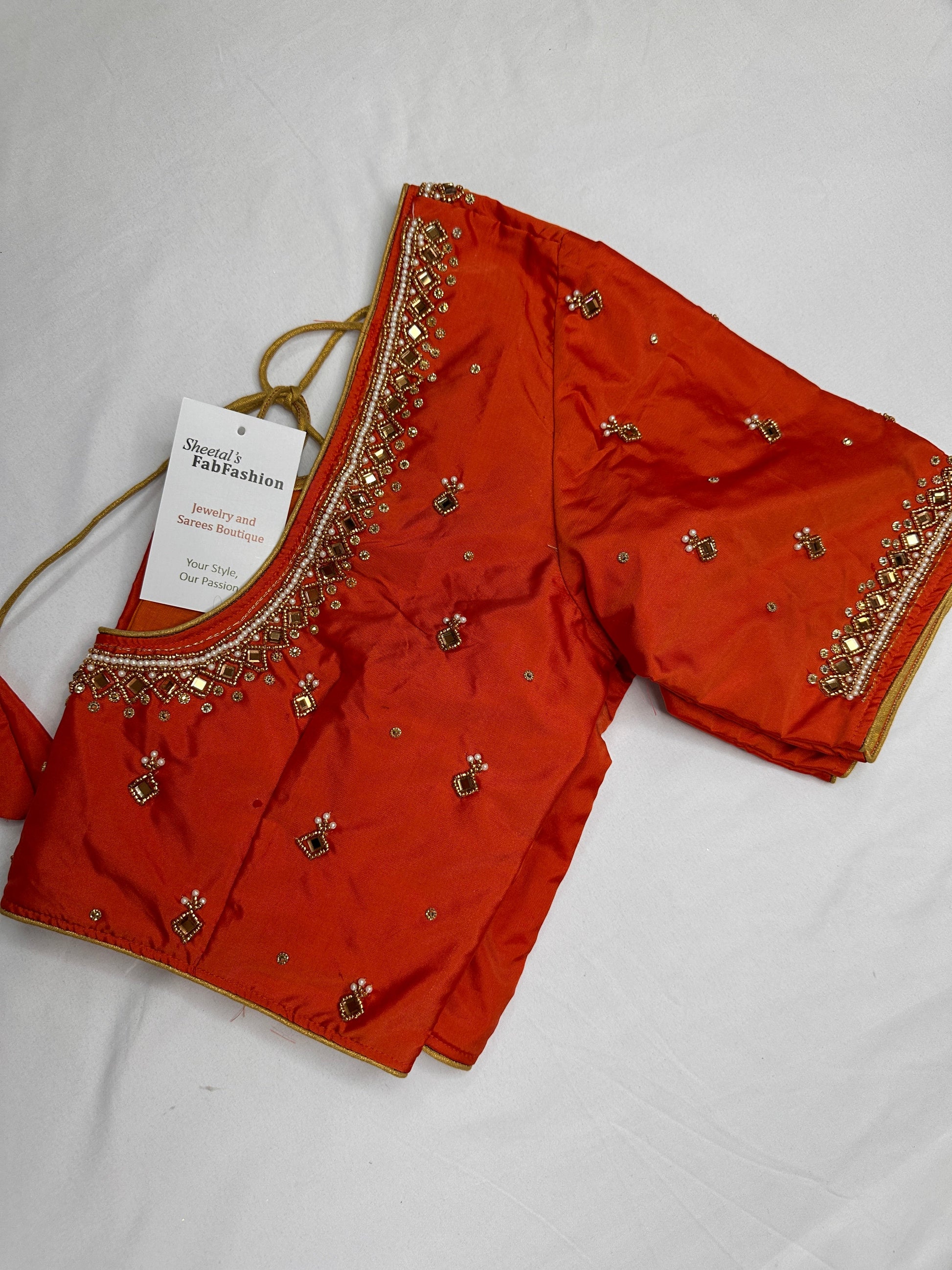 Orange Maggam Aari Work Blouse