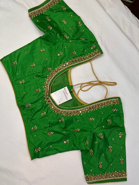 Green Maggam Aari Work Blouse