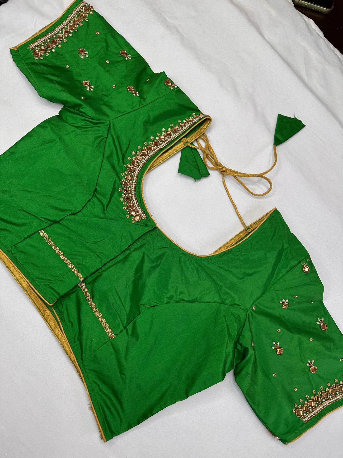 Green Maggam Aari Work Blouse