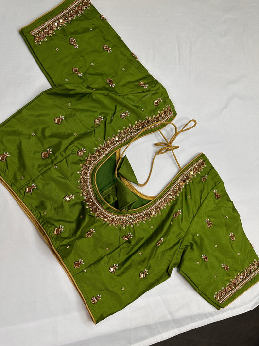 Green Maggam Aari Work Blouse