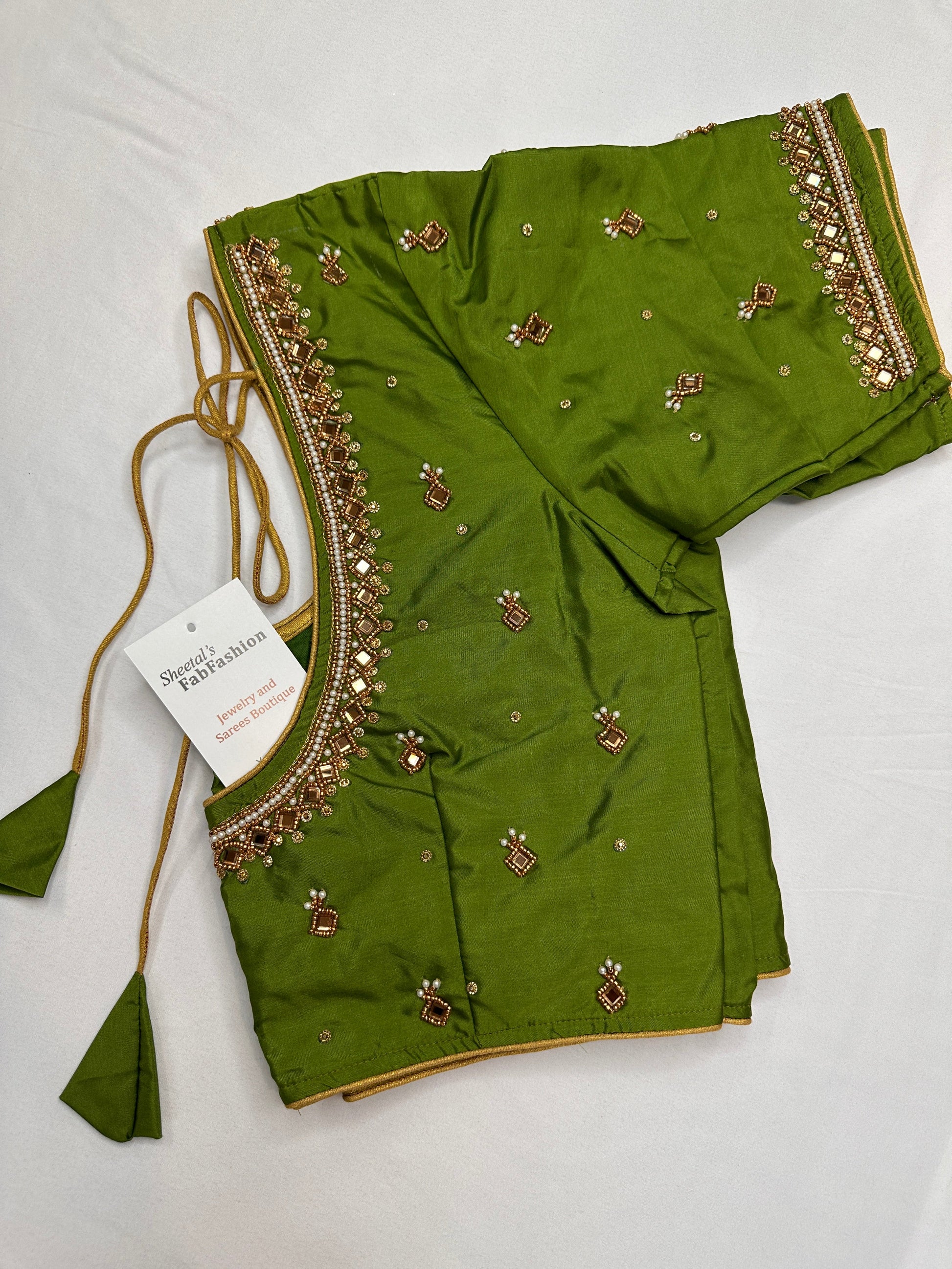 Green Maggam Aari Work Blouse