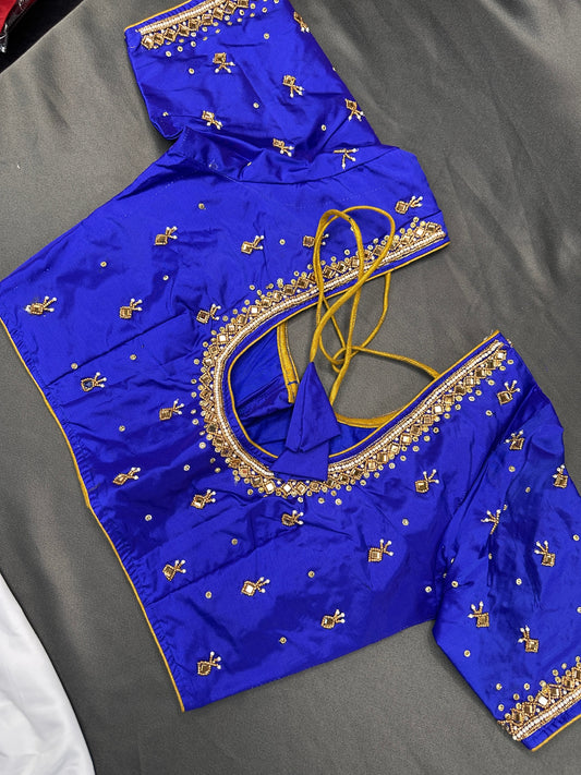Blue Maggam Aari Work Blouse