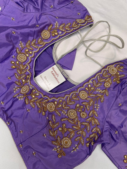 Lavender Purple Pearl Maggam Aari Work Blouse