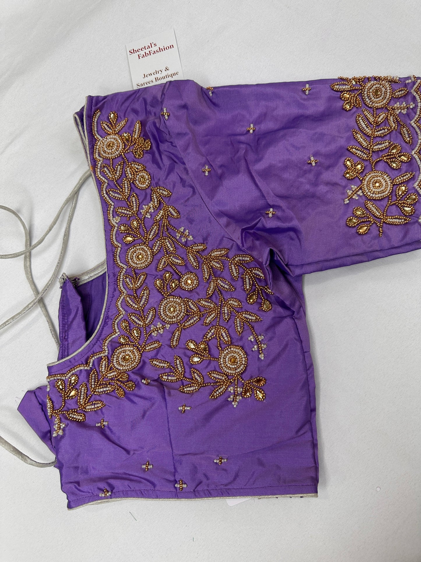 Lavender Purple Pearl Maggam Aari Work Blouse