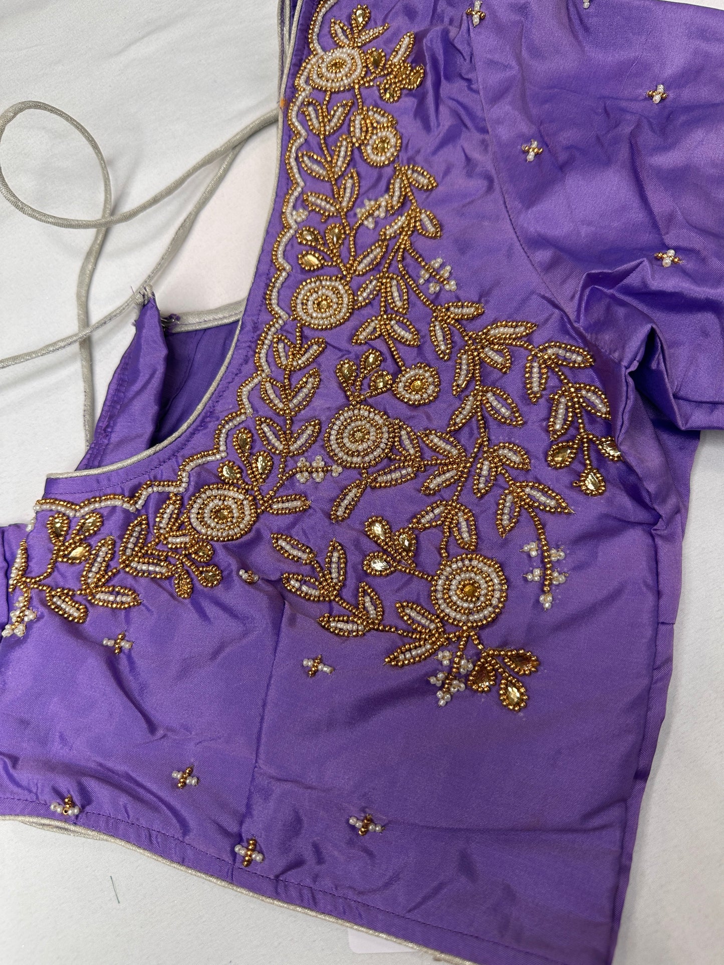 Lavender Purple Pearl Maggam Aari Work Blouse
