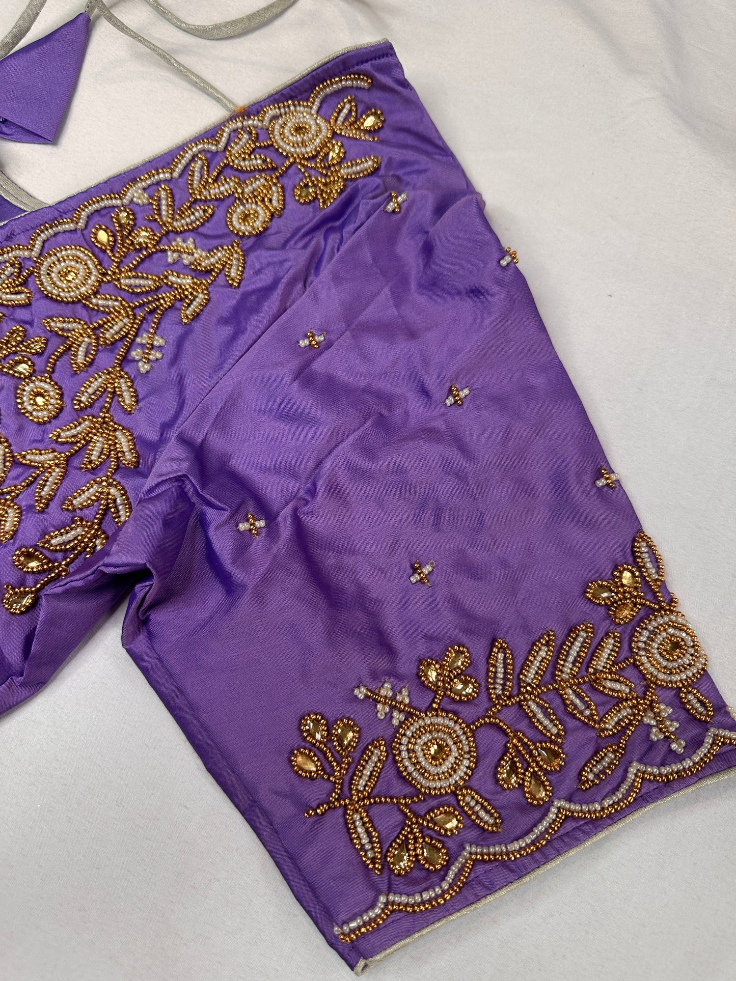 Lavender Purple Pearl Maggam Aari Work Blouse