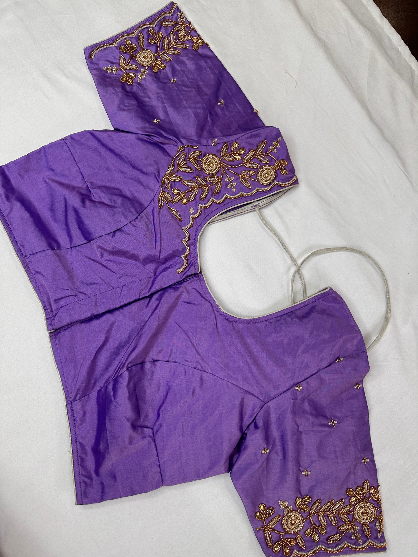 Lavender Purple Pearl Maggam Aari Work Blouse