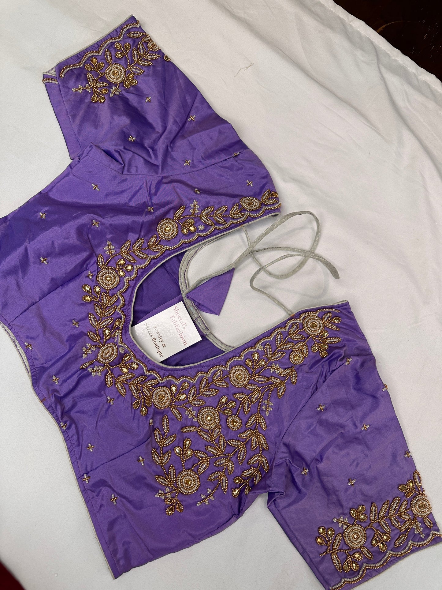 Lavender Purple Pearl Maggam Aari Work Blouse