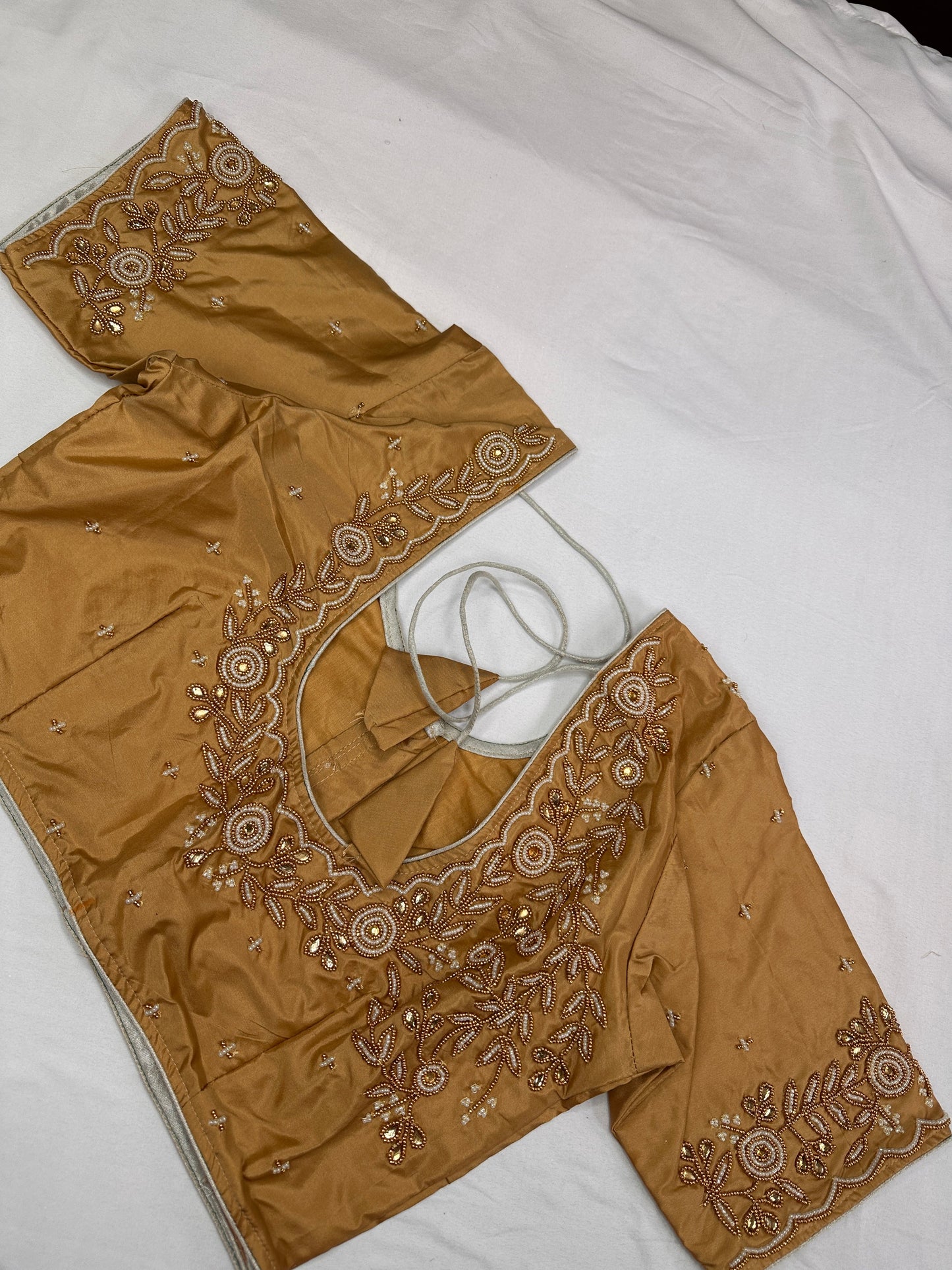 Gold Pearl Maggam Aari Work Blouse