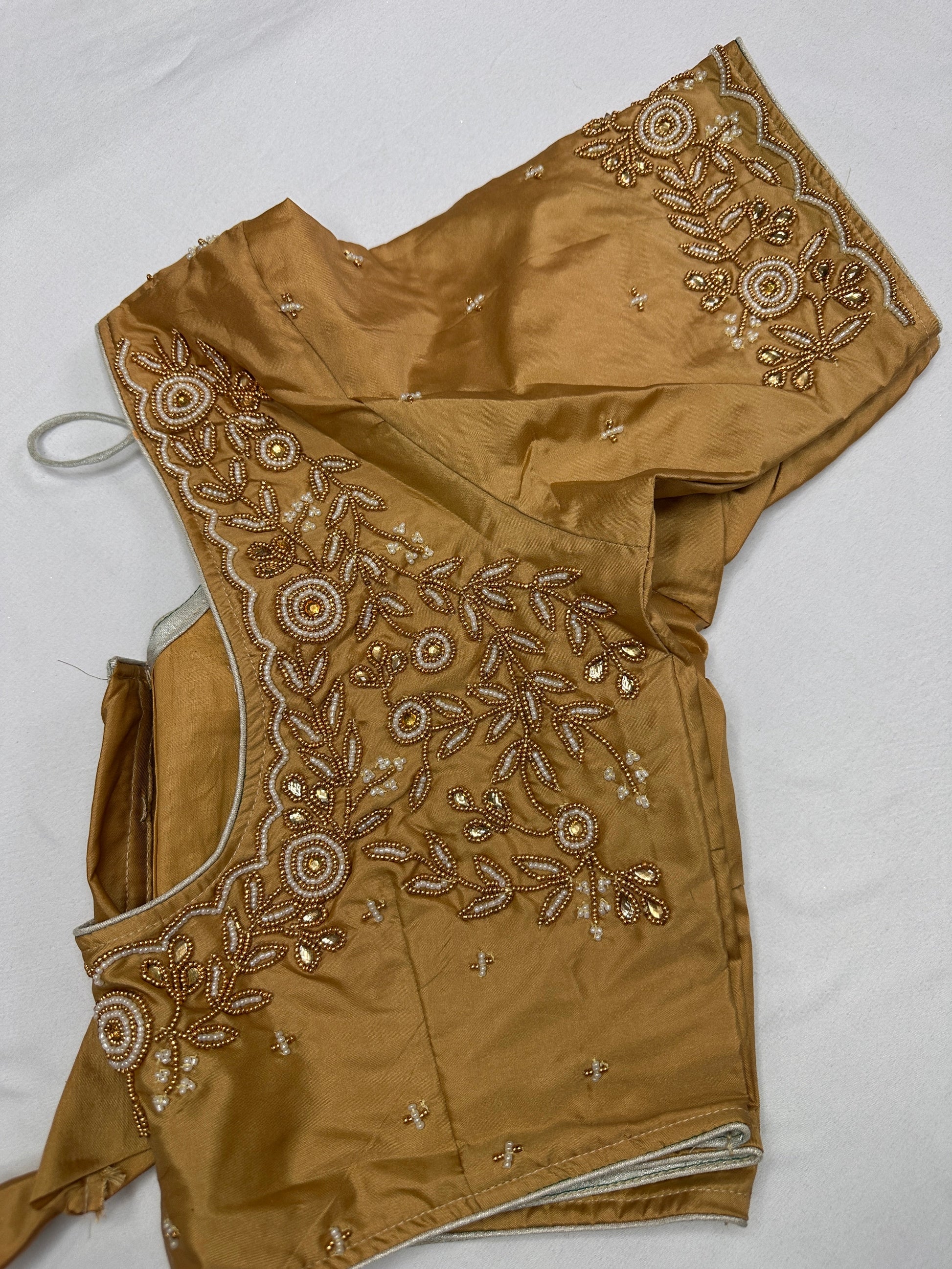 Gold Pearl Maggam Aari Work Blouse