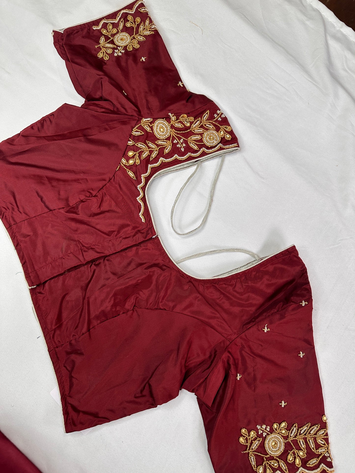 Marron Red Pearl Maggam Aari Work Blouse