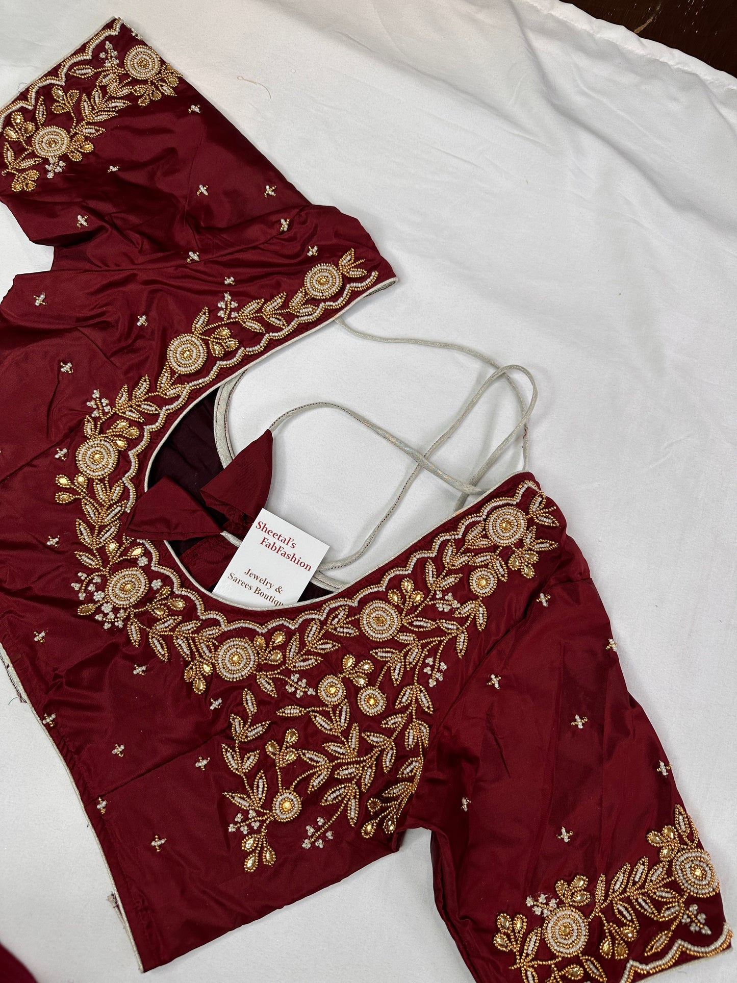 Marron Red Pearl Maggam Aari Work Blouse