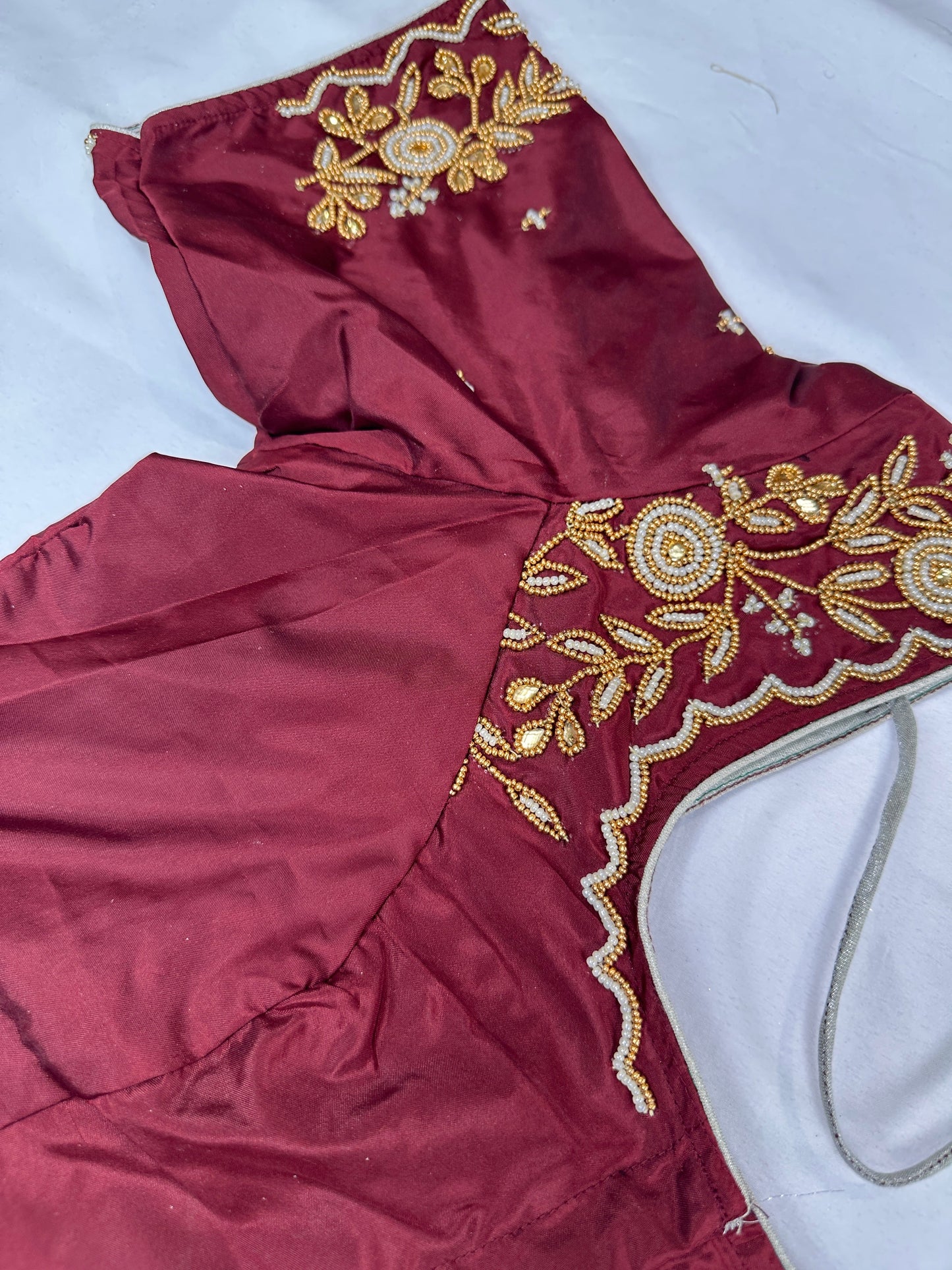 Marron Red Pearl Maggam Aari Work Blouse