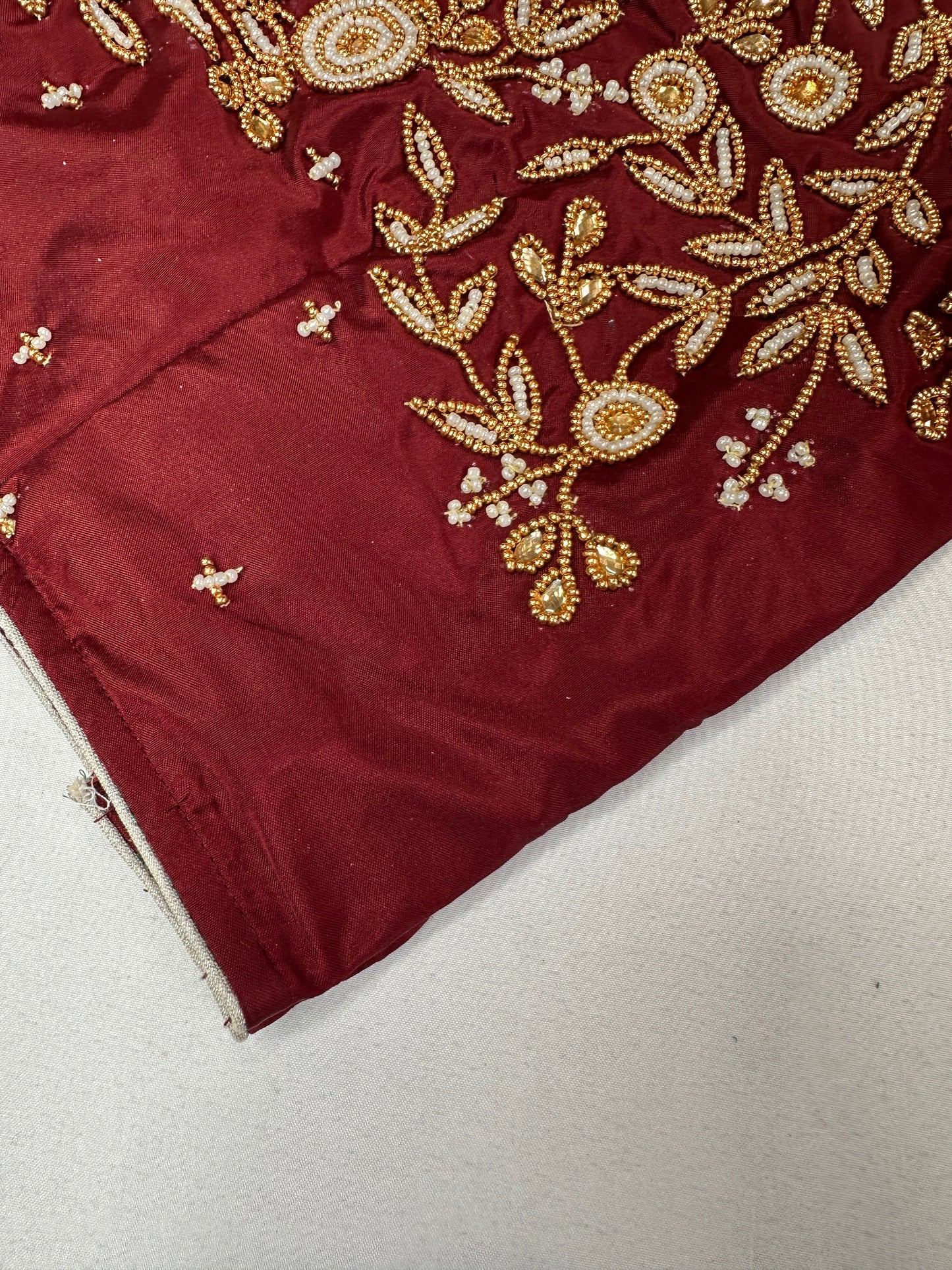 Marron Red Pearl Maggam Aari Work Blouse
