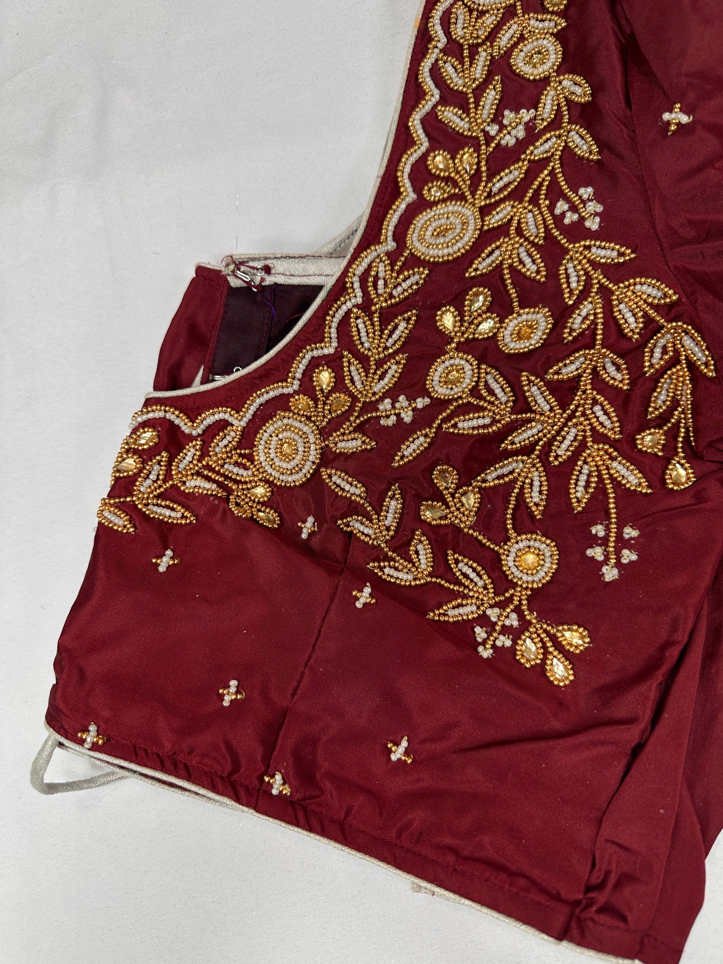 Marron Red Pearl Maggam Aari Work Blouse