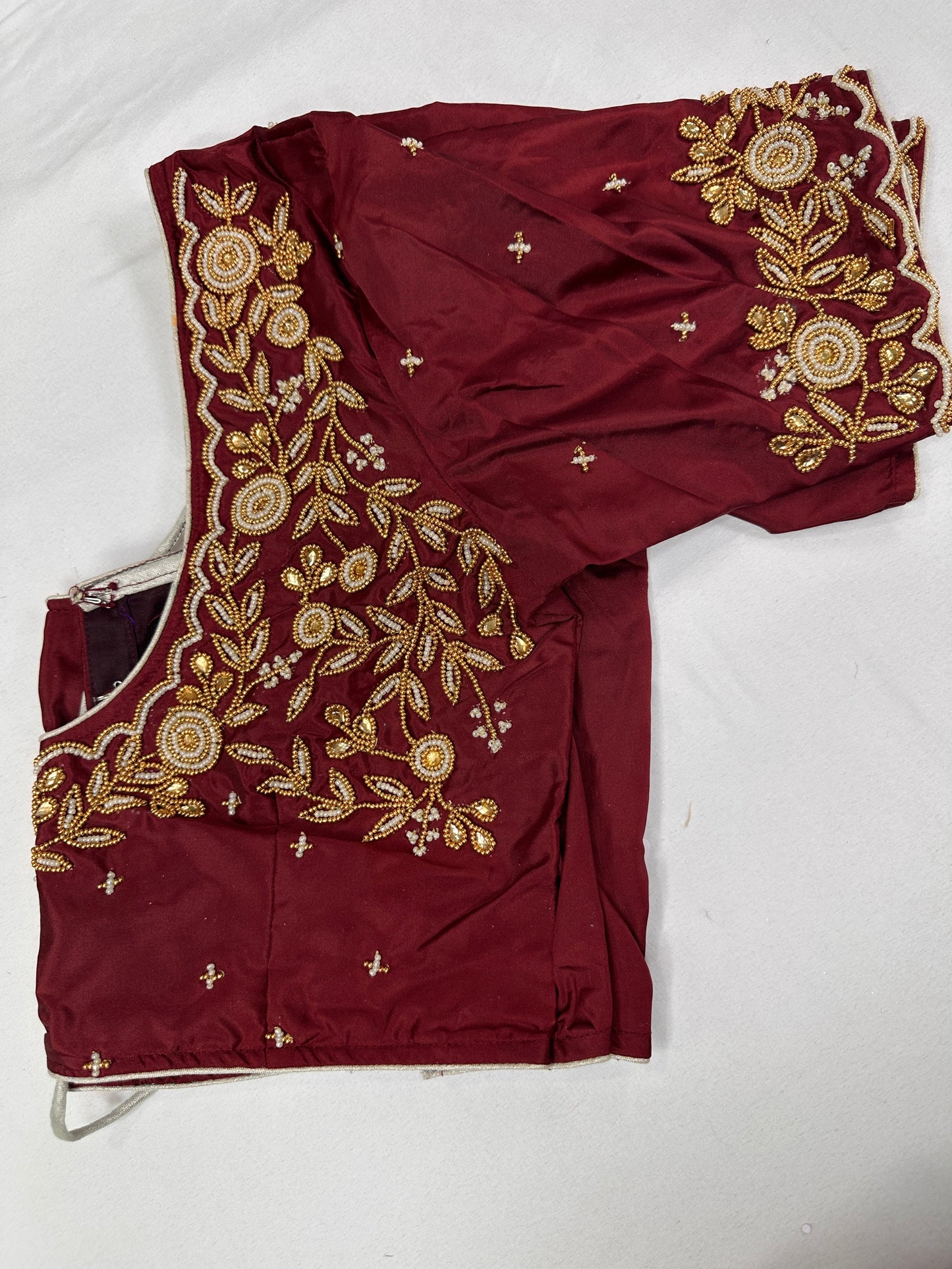 Marron Red Pearl Maggam Aari Work Blouse