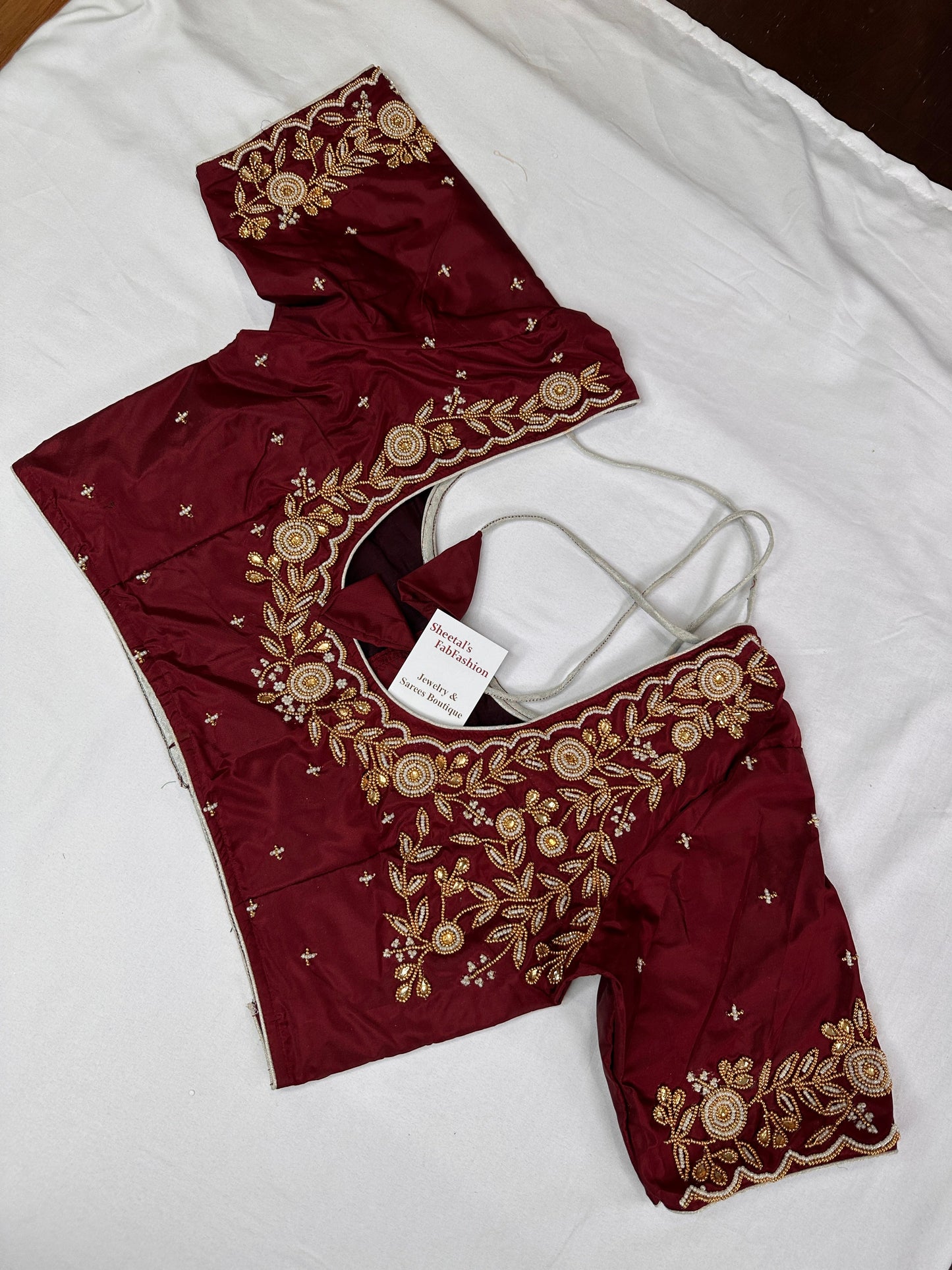 Marron Red Pearl Maggam Aari Work Blouse