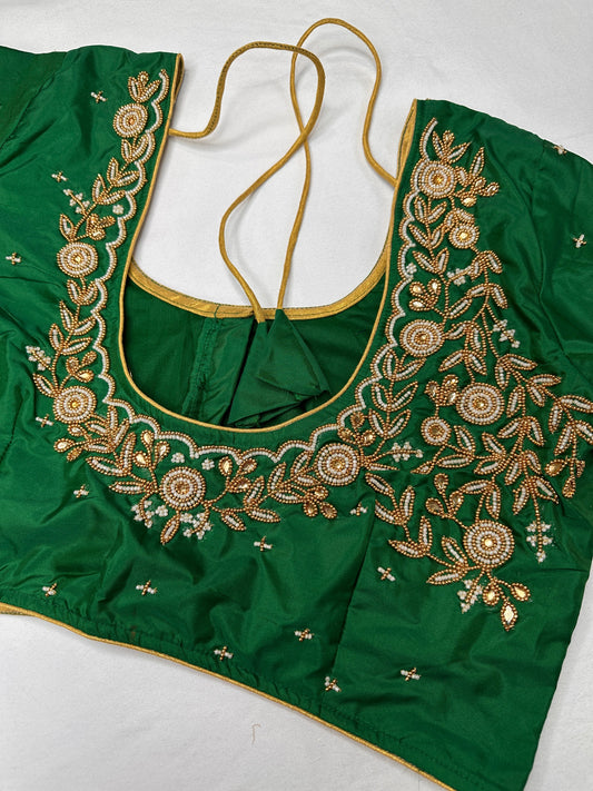 Green Pearl Maggam Aari Work Blouse