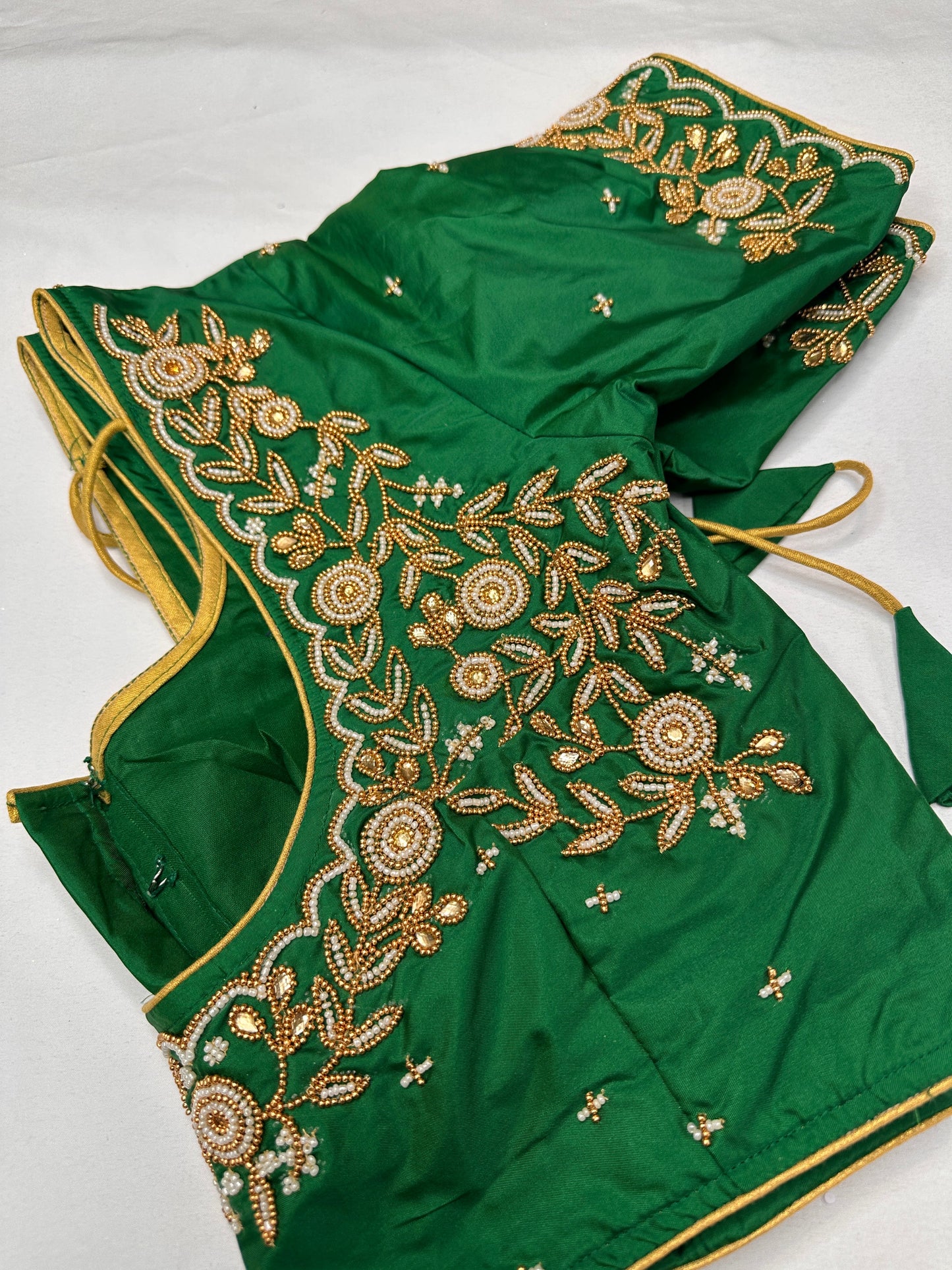 Green Pearl Maggam Aari Work Blouse