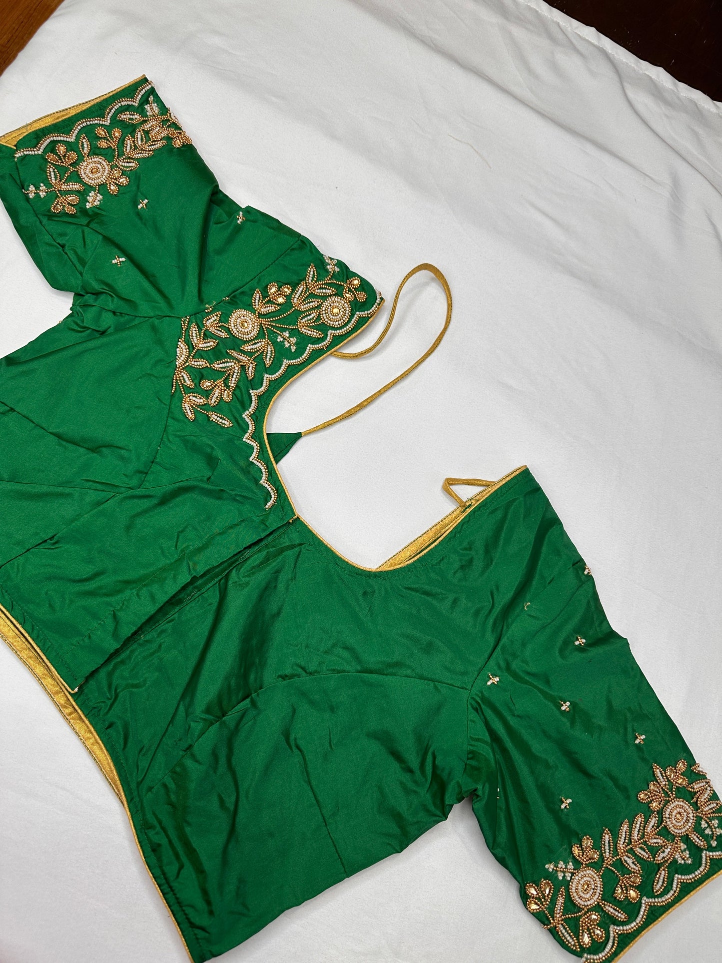 Green Pearl Maggam Aari Work Blouse