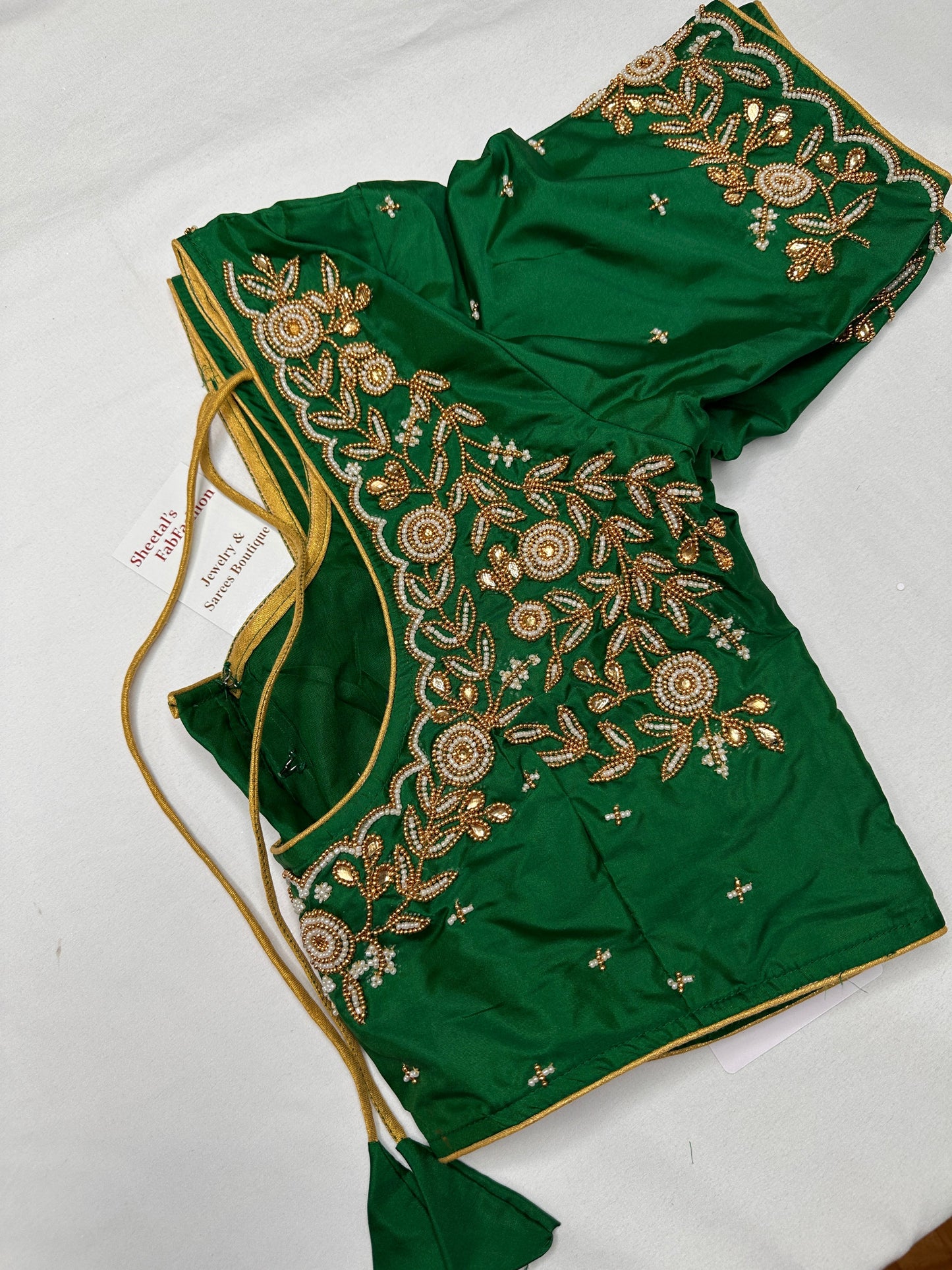 Green Pearl Maggam Aari Work Blouse