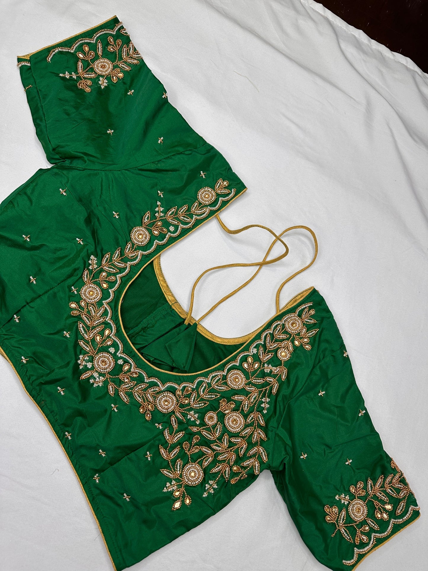 Green Pearl Maggam Aari Work Blouse