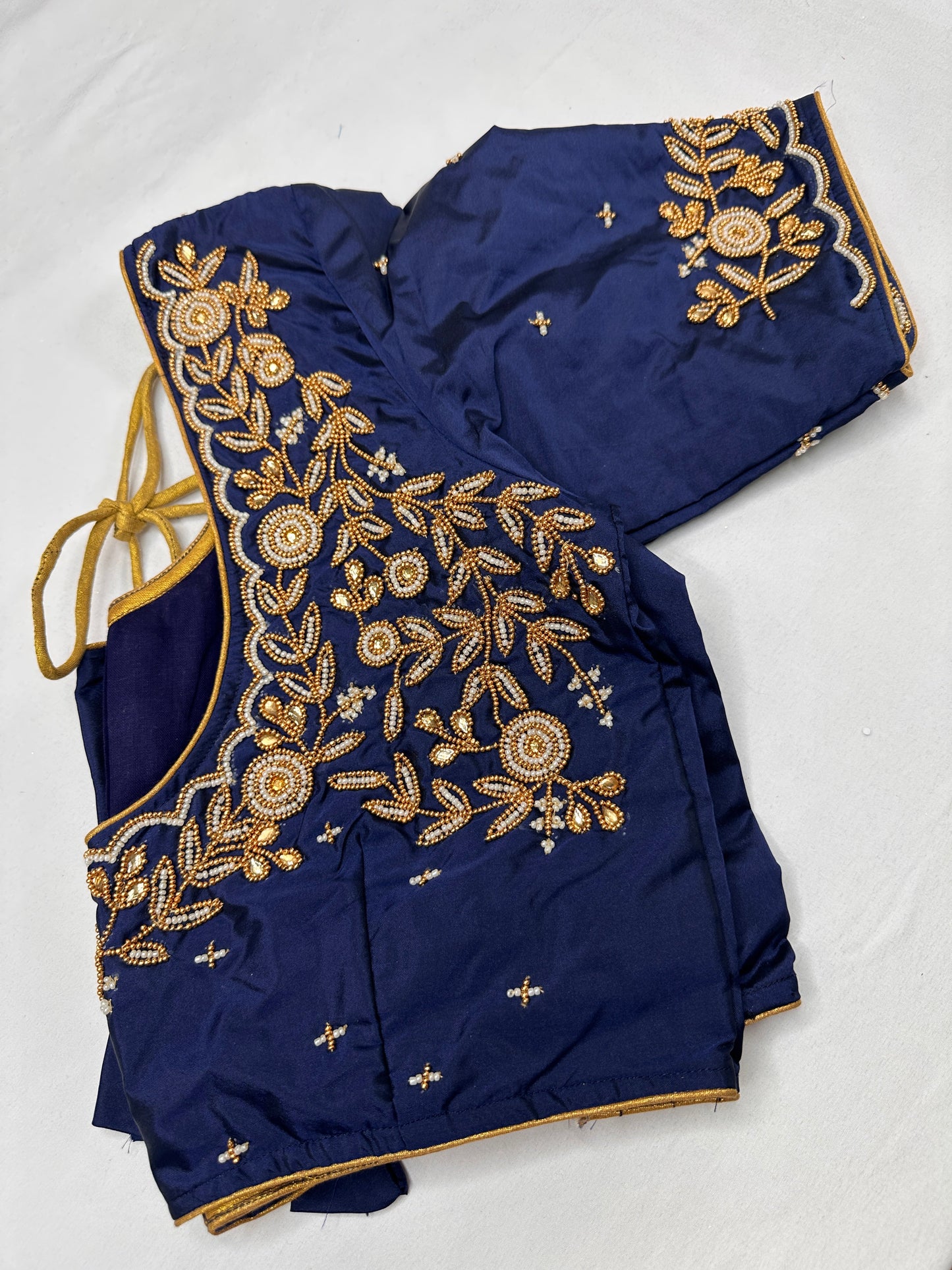 Blue Pearl Maggam Aari Work Blouse