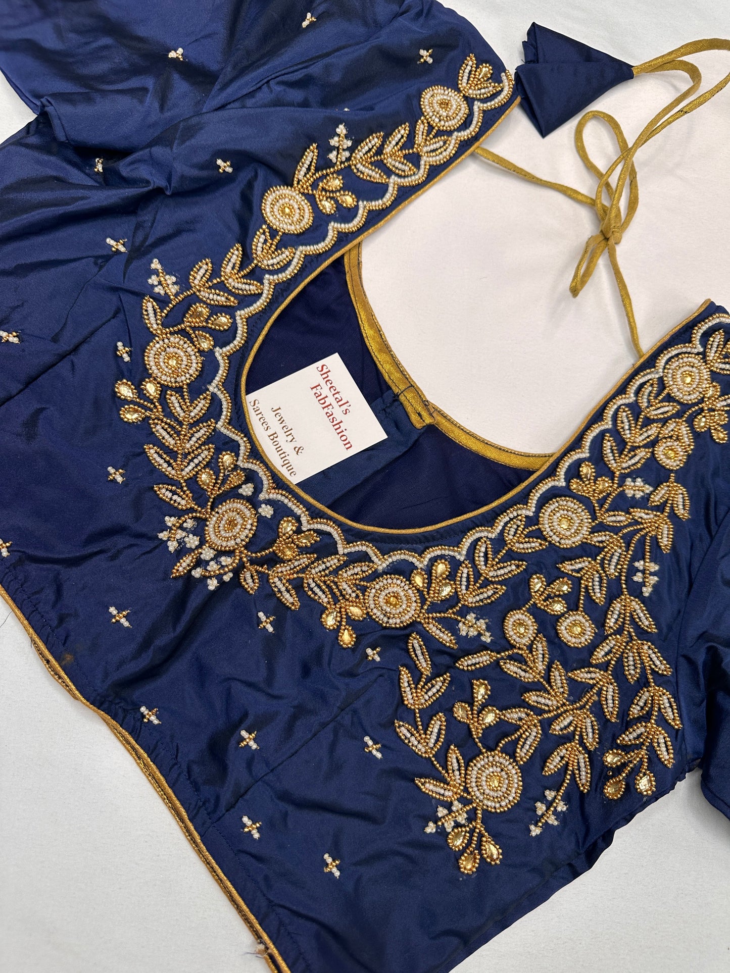 Blue Pearl Maggam Aari Work Blouse
