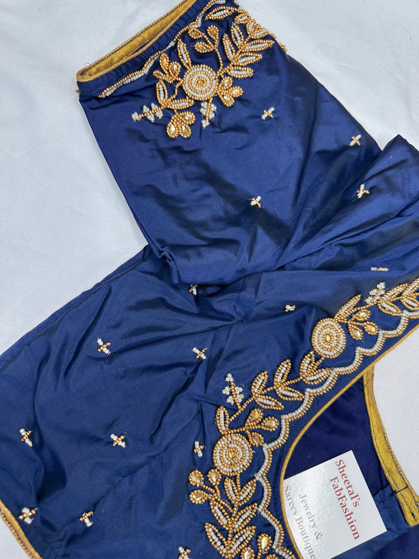 Blue Pearl Maggam Aari Work Blouse