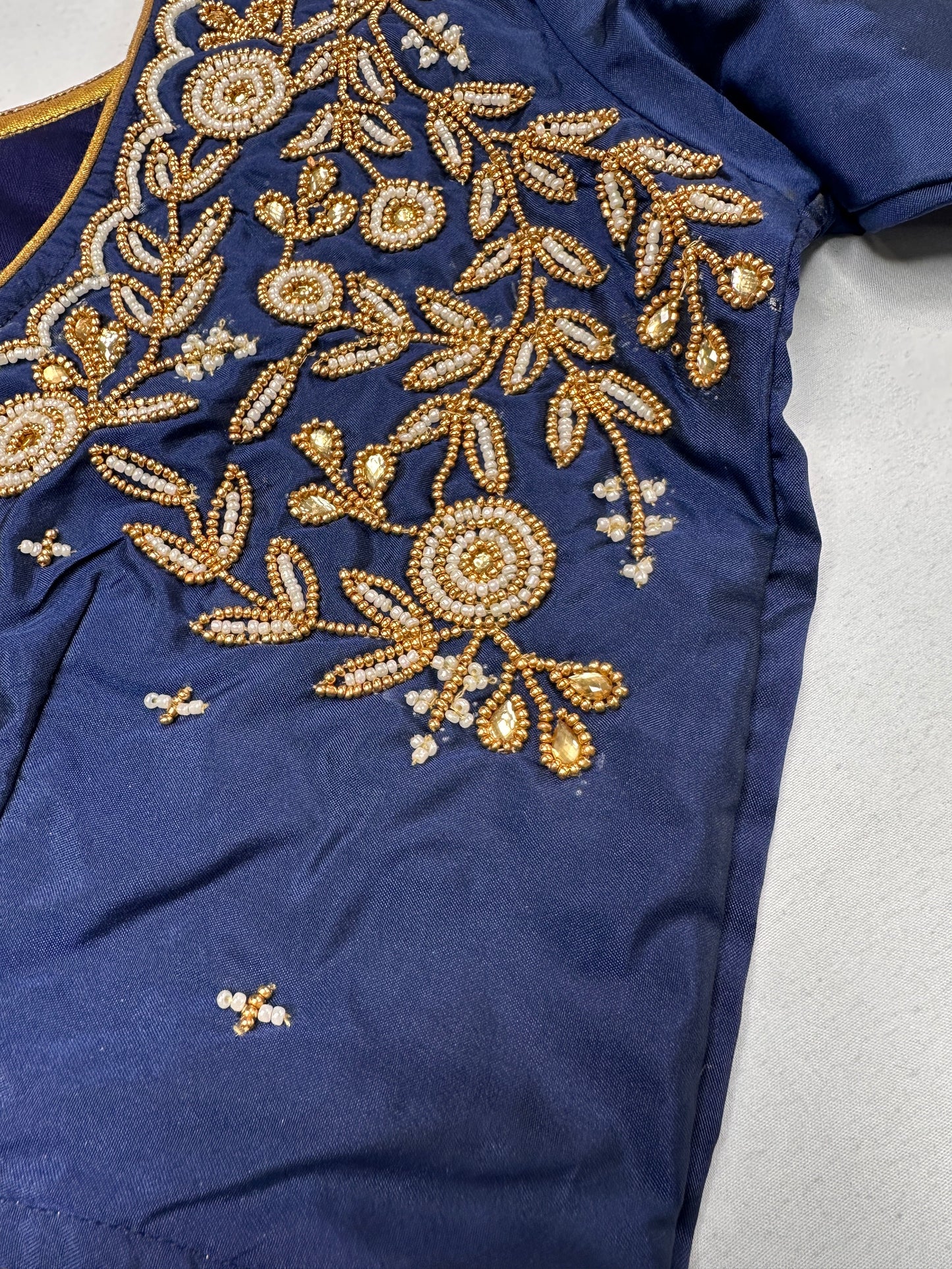 Blue Pearl Maggam Aari Work Blouse