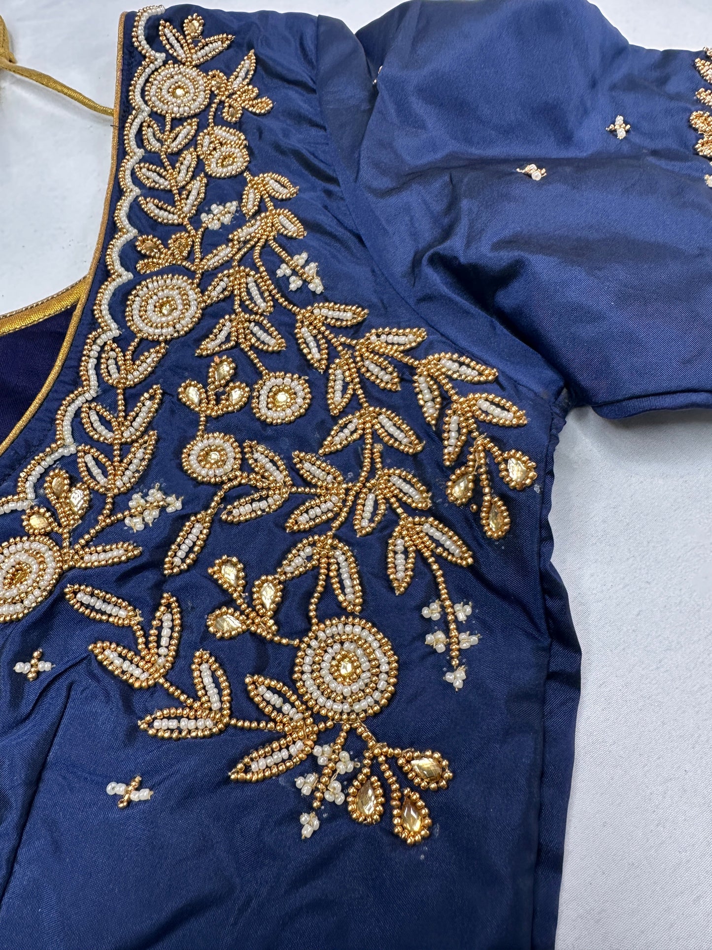 Blue Pearl Maggam Aari Work Blouse