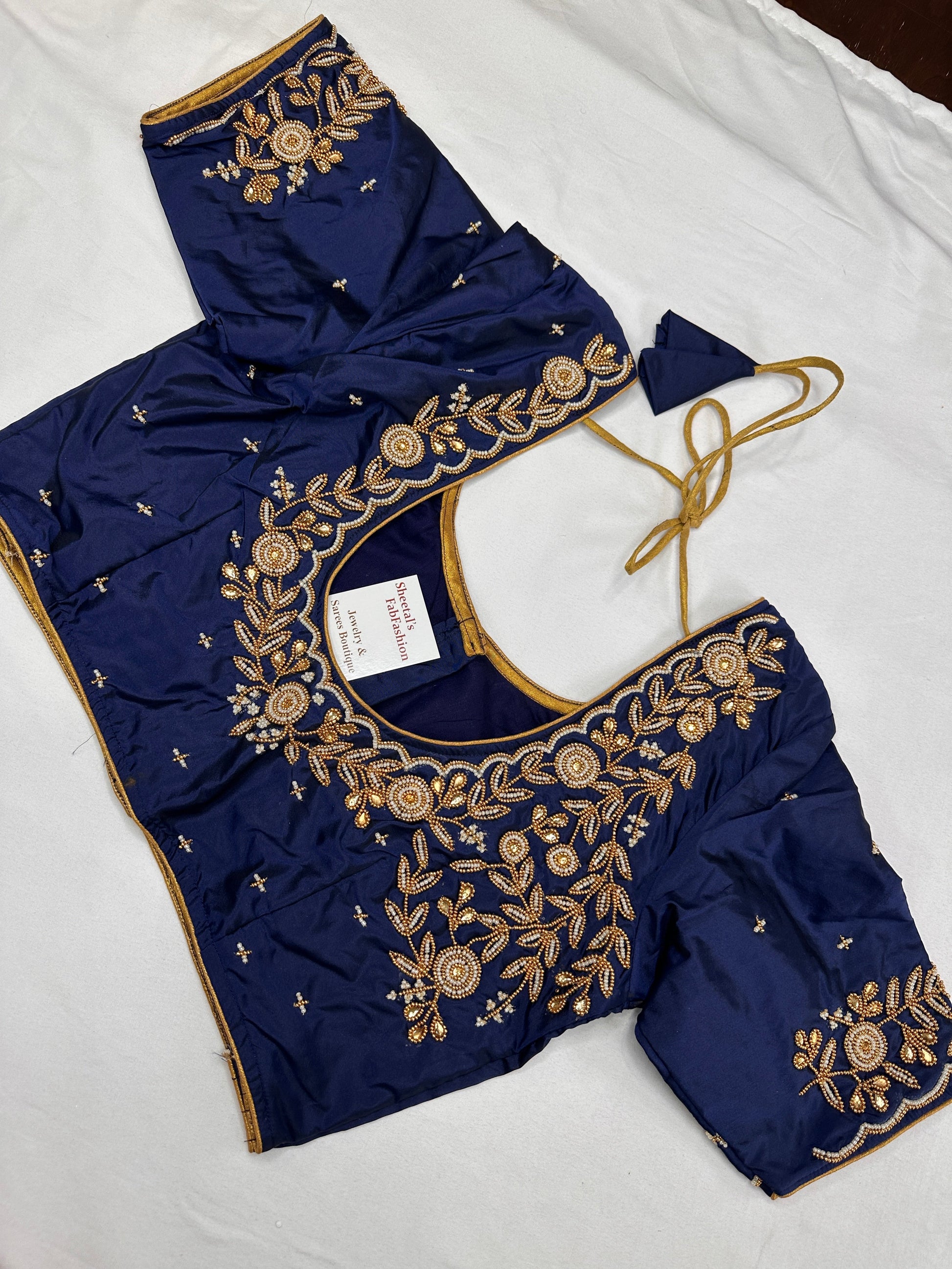 Blue Pearl Maggam Aari Work Blouse