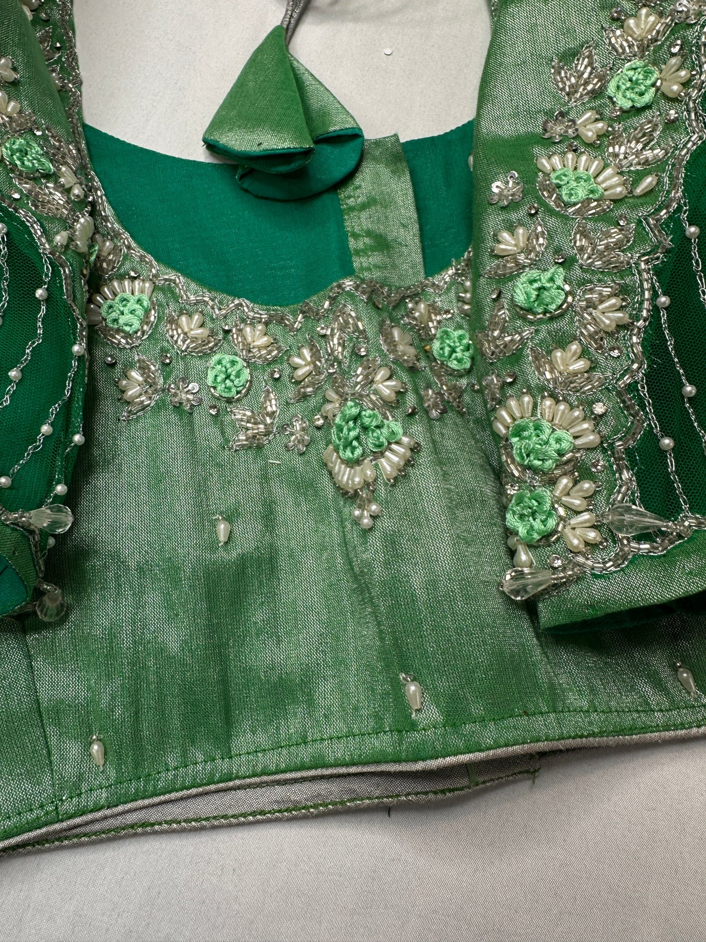 Tissue Silk Green Maggam Pearl Net Blouse