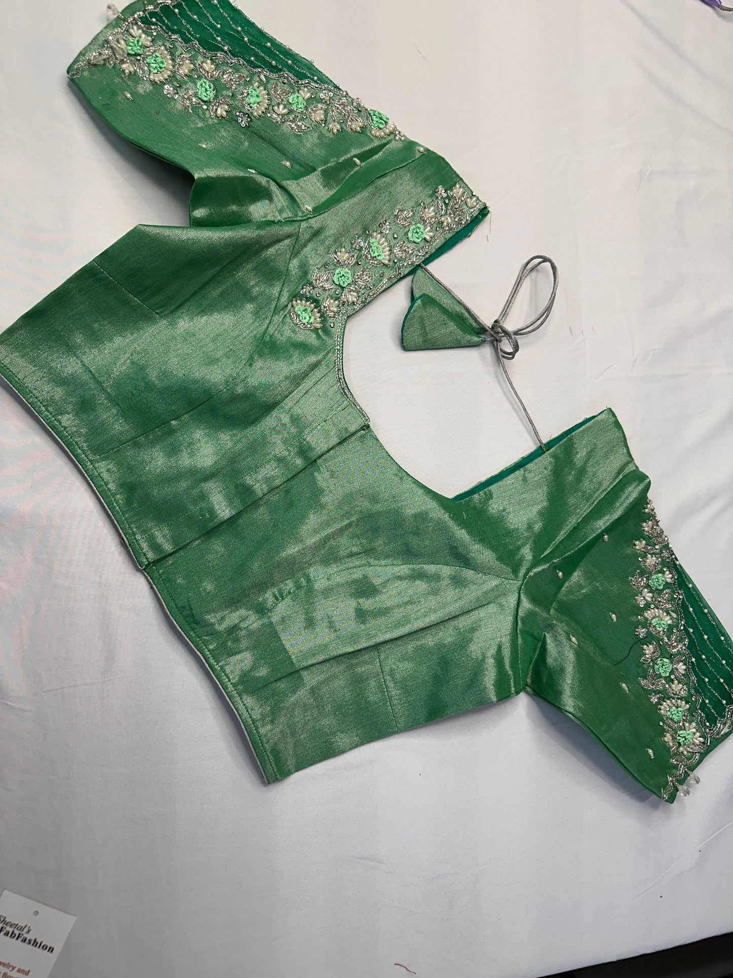 Tissue Silk Green Maggam Pearl Net Blouse